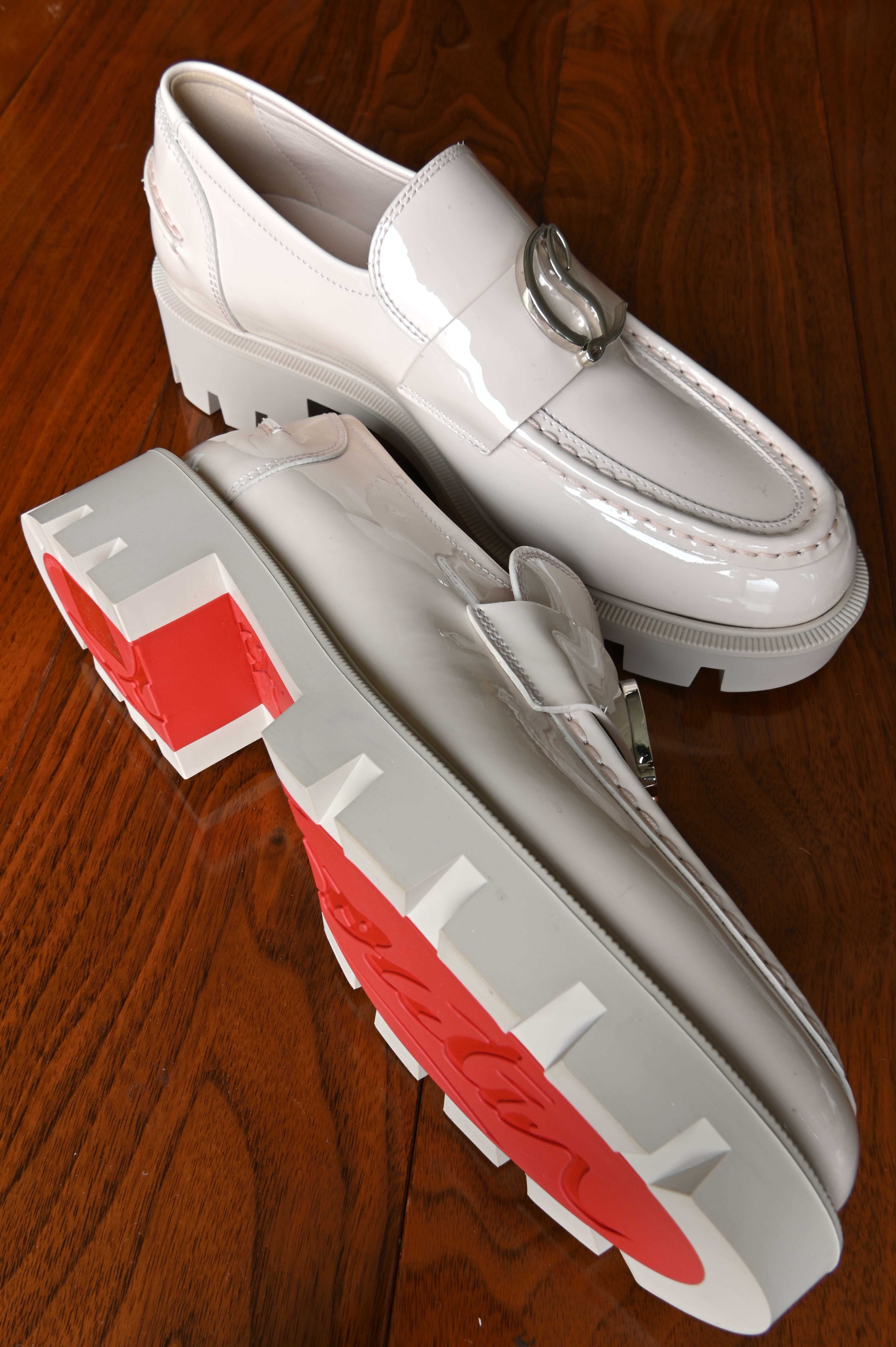 Christian Louboutin White Lock Woody Loafers