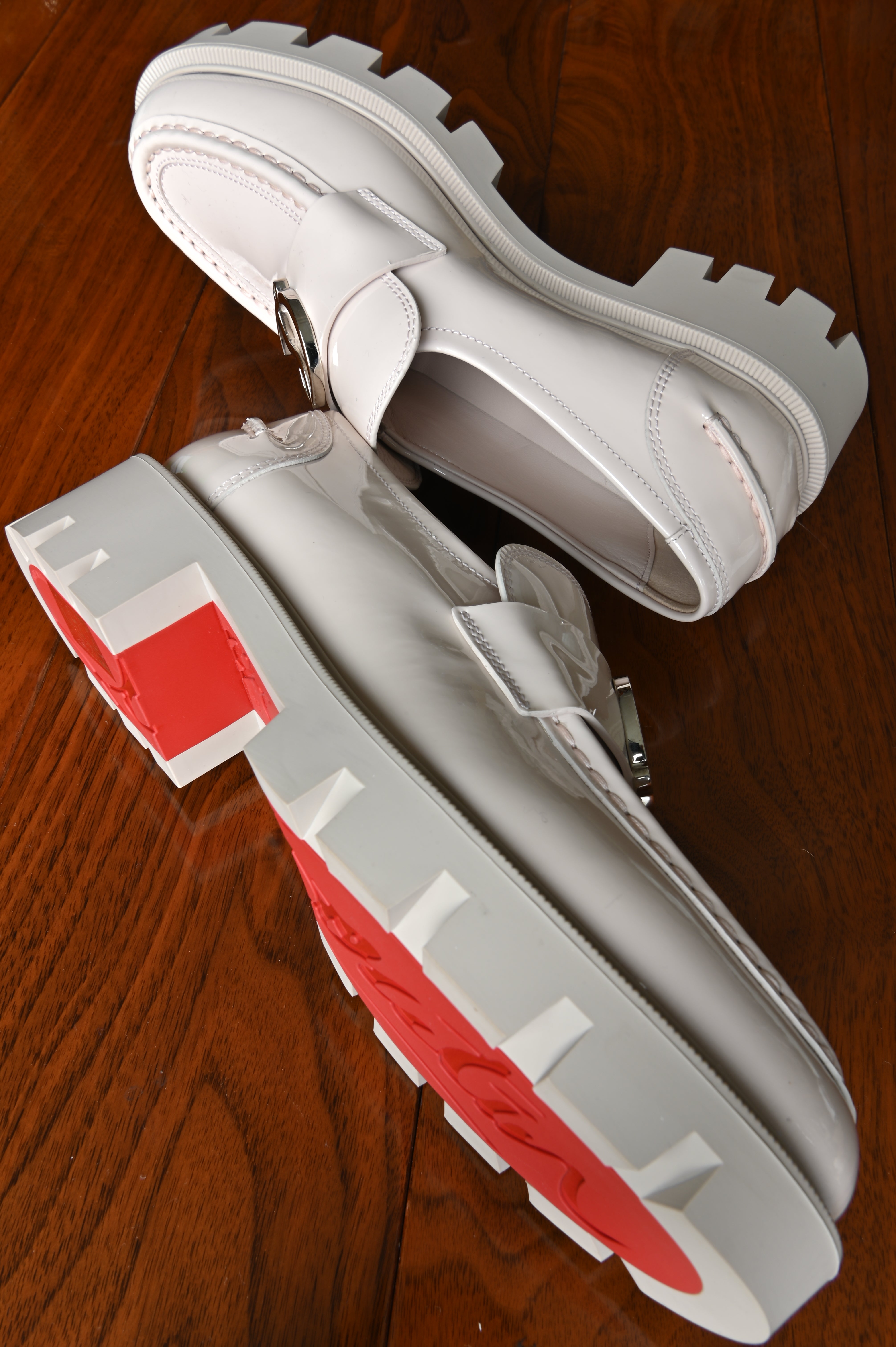 Christian Louboutin White Lock Woody Loafers