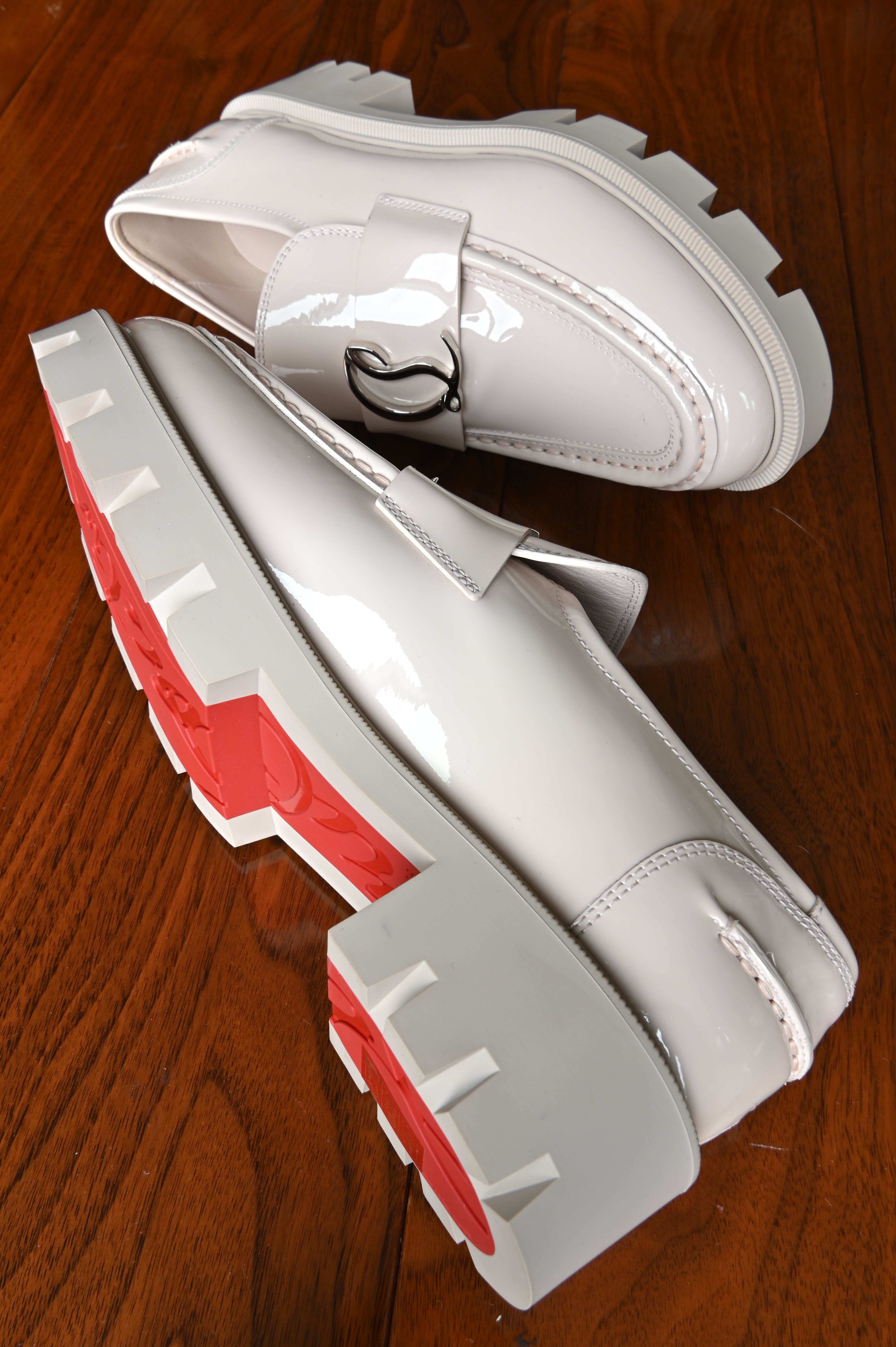 Christian Louboutin White Lock Woody Loafers