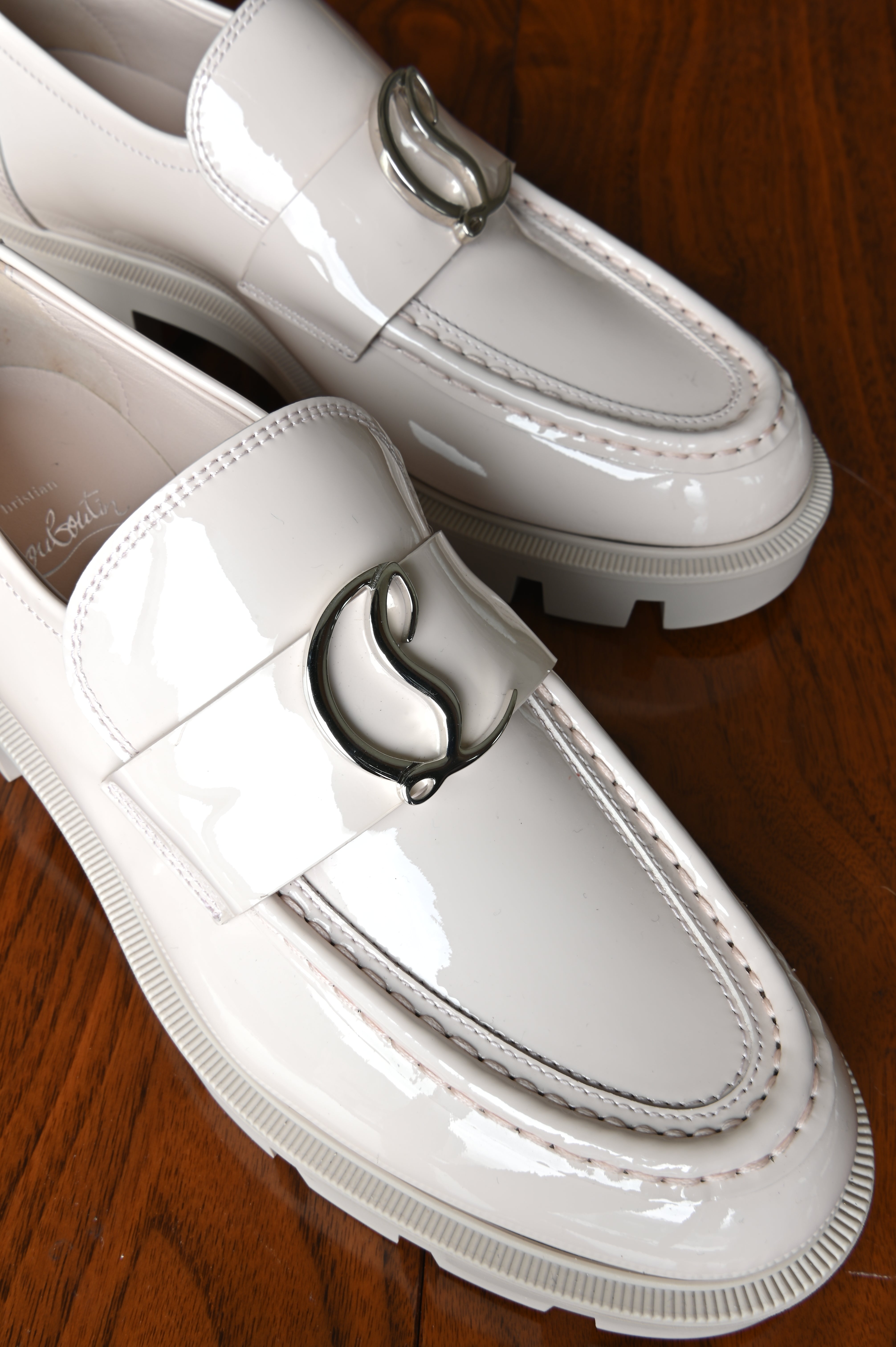 Christian Louboutin White Lock Woody Loafers