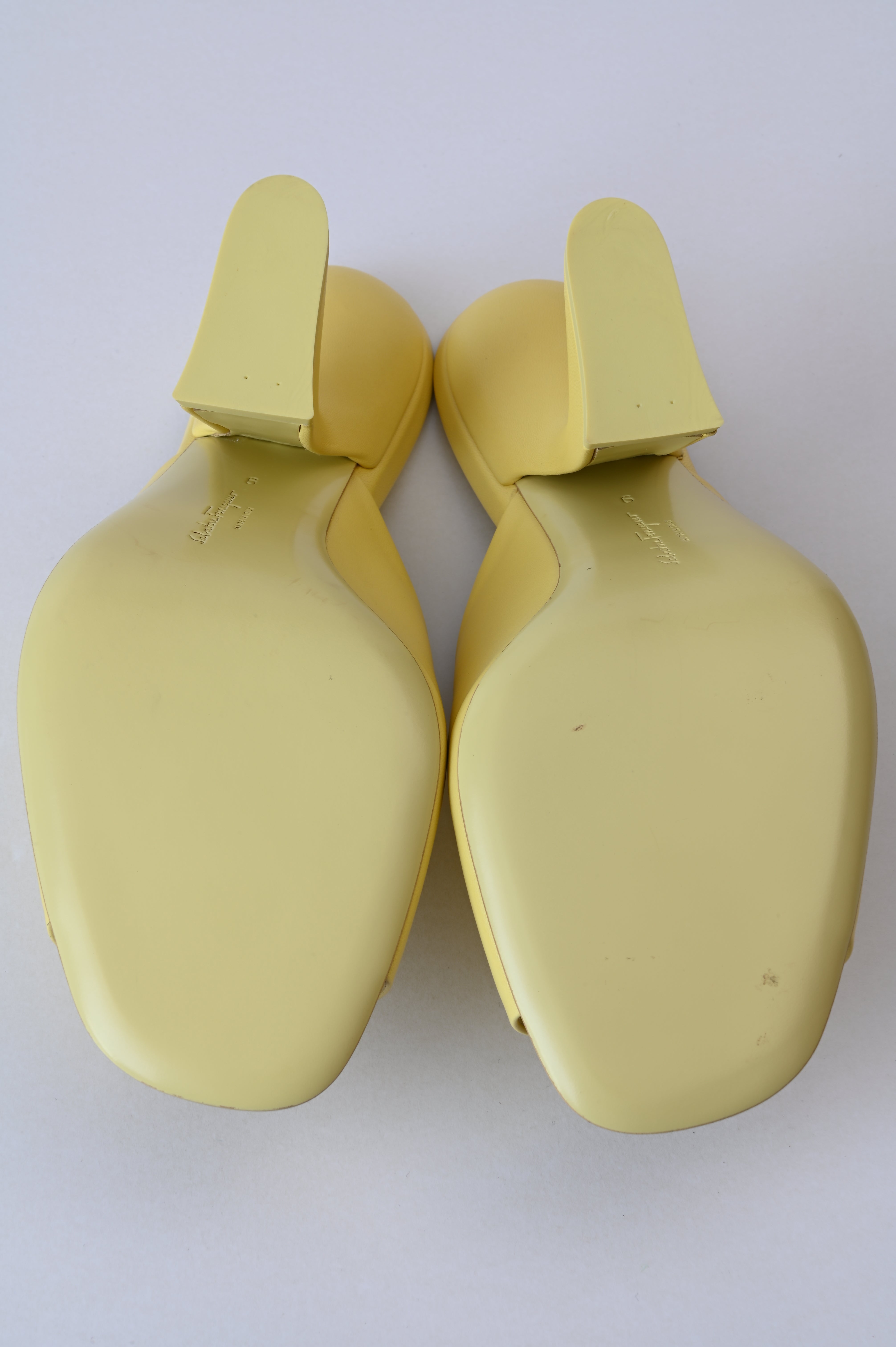 Salvatore Ferragamo Sansu f-heel slide sandal in Pastel yellow