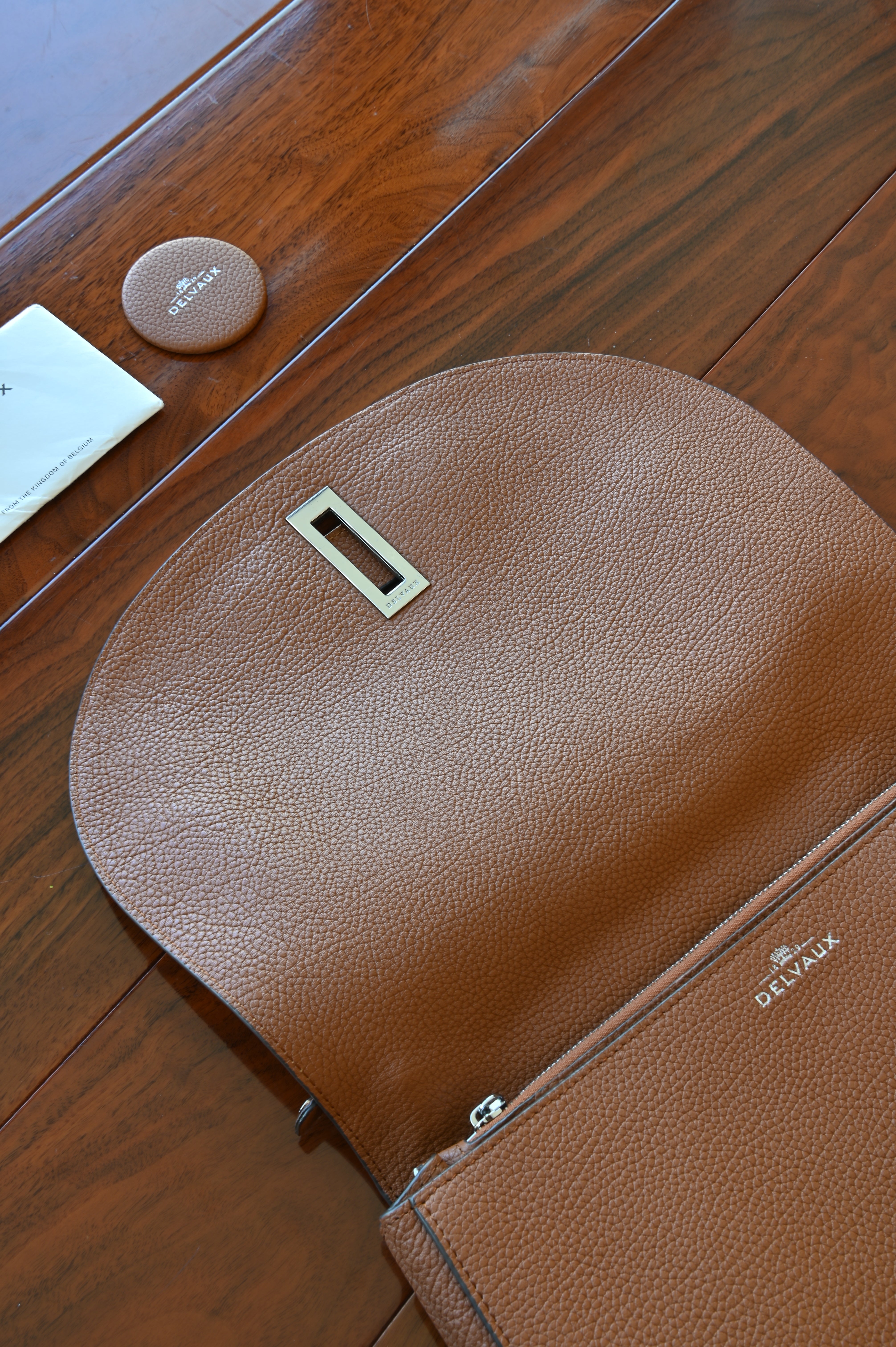 Delvaux Le Mutin Brown Saddle Bag flap