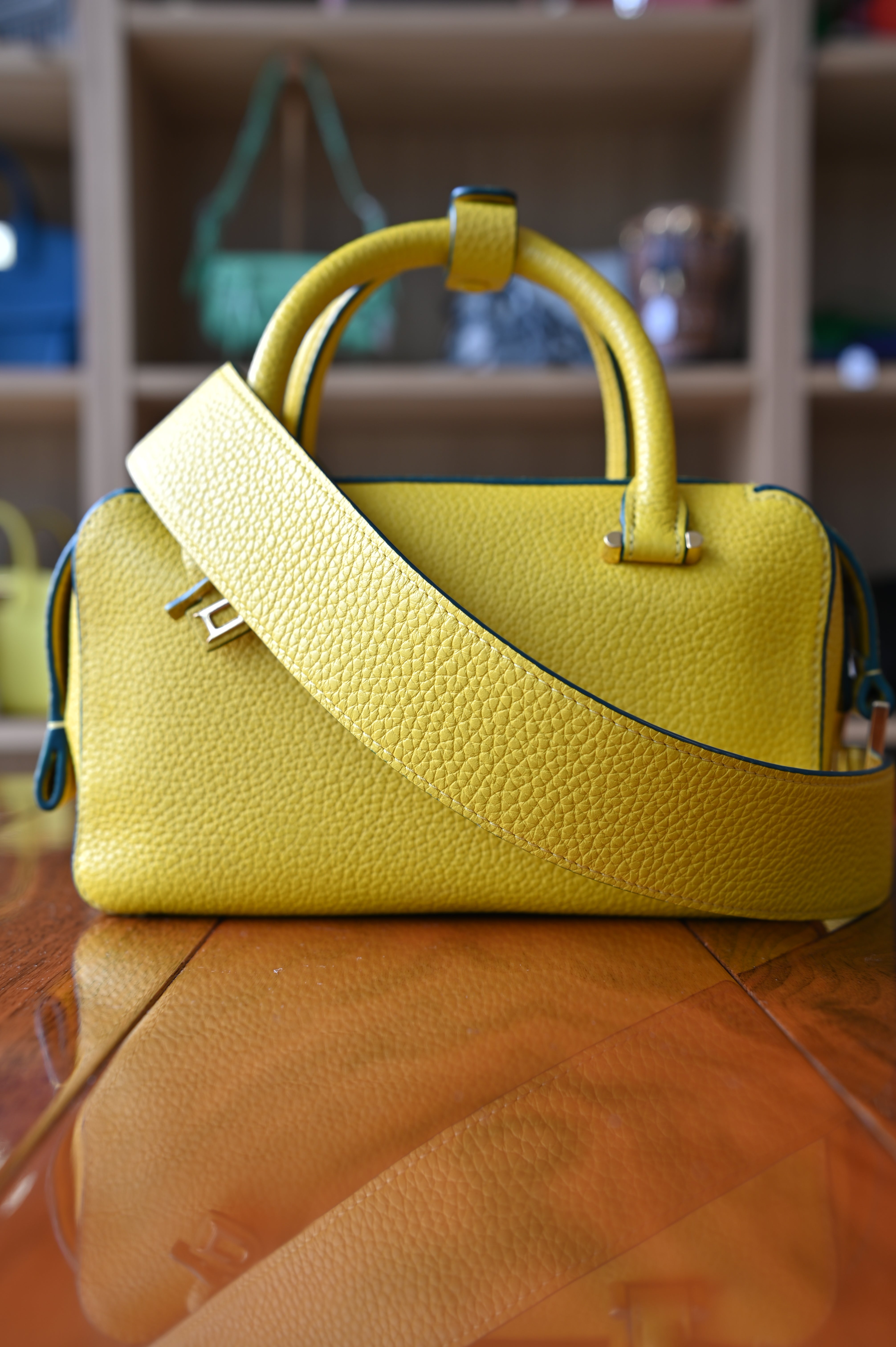 Delvaux Yellow Cool Box Nano Bag strap