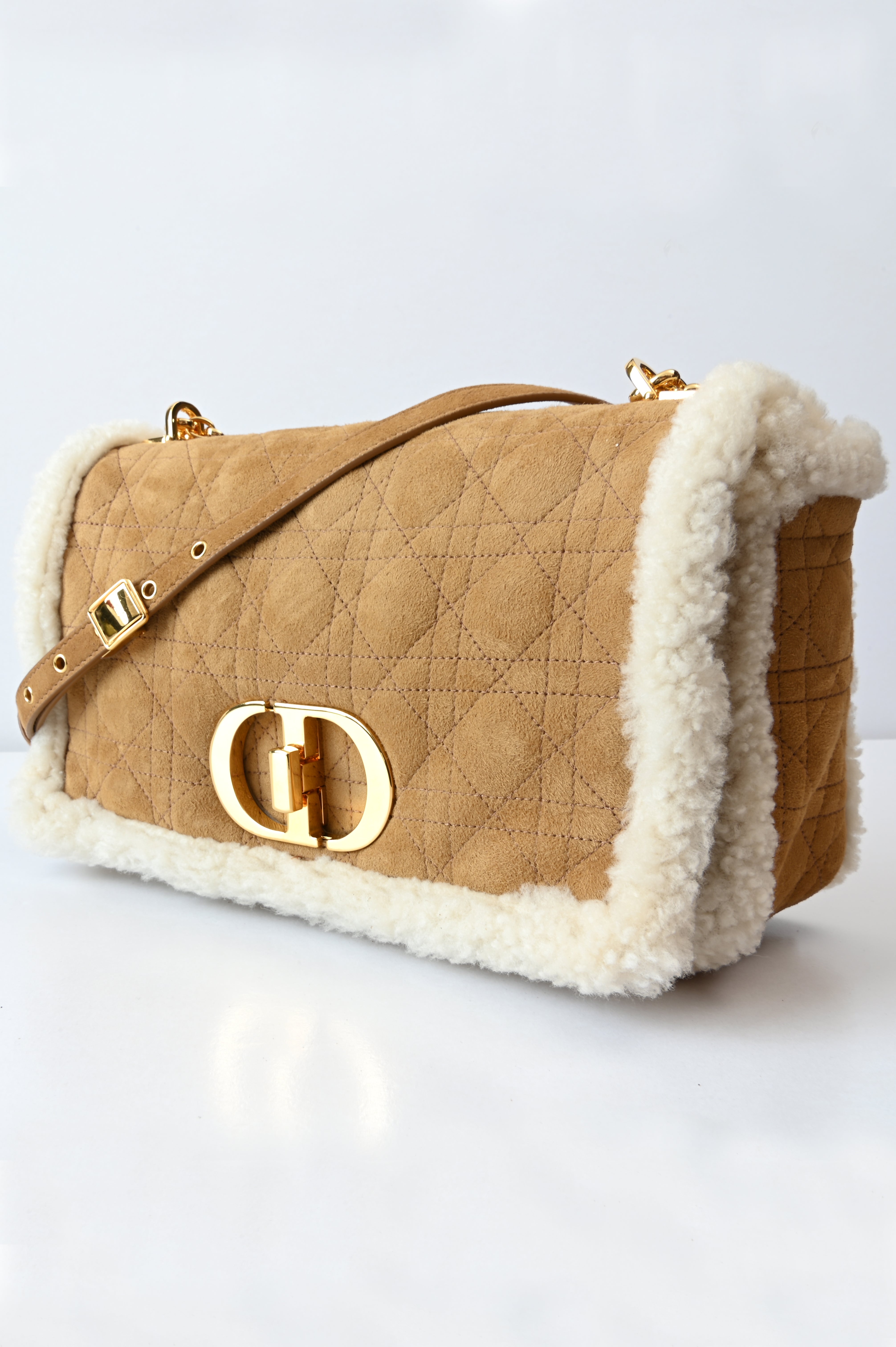 Christian Dior Cannage Quilted Shearling fur Caro bag