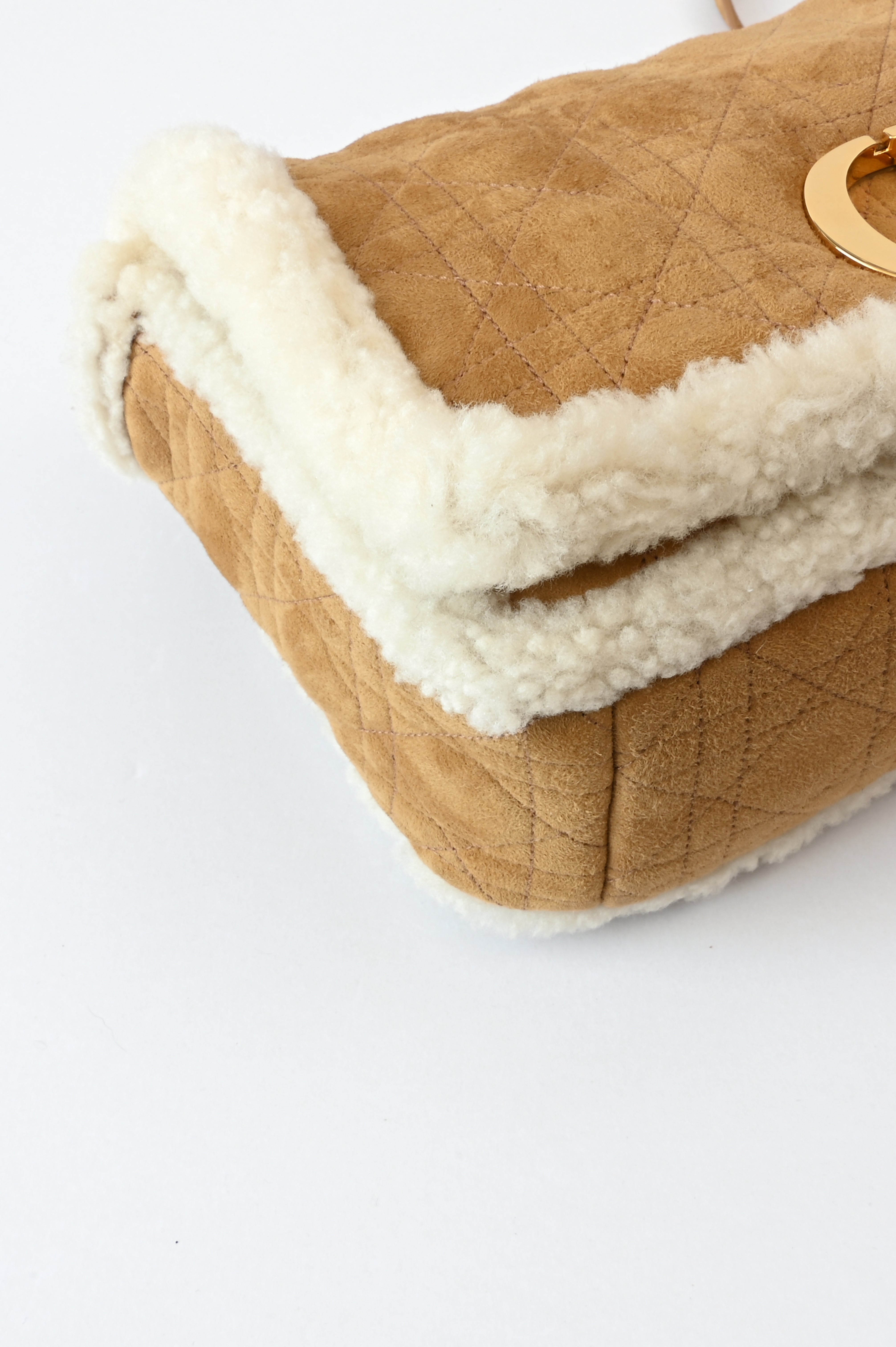 Christian Dior Cannage Quilted Shearling fur Caro bag