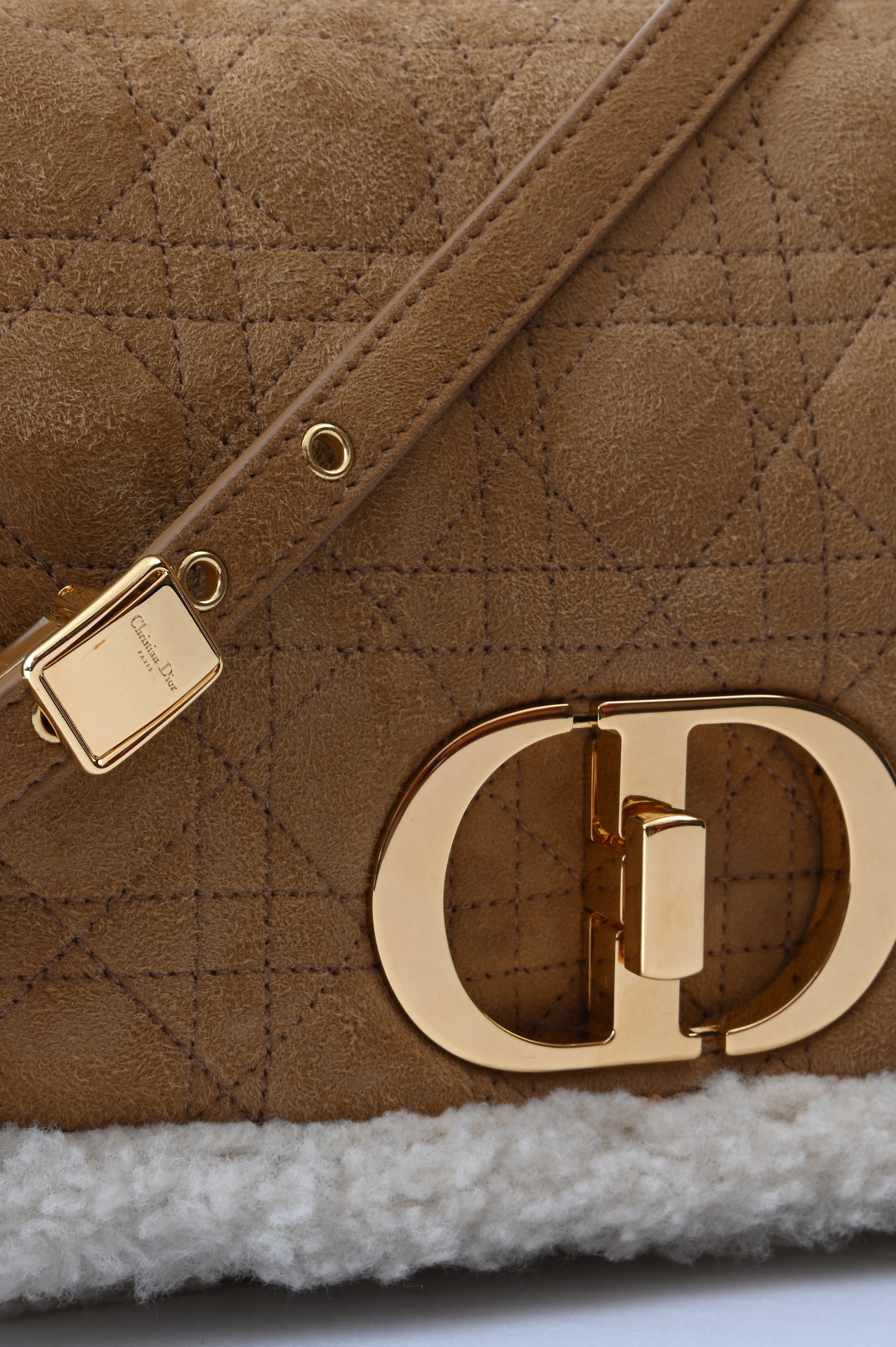 Christian Dior Cannage Quilted Shearling fur Caro bag