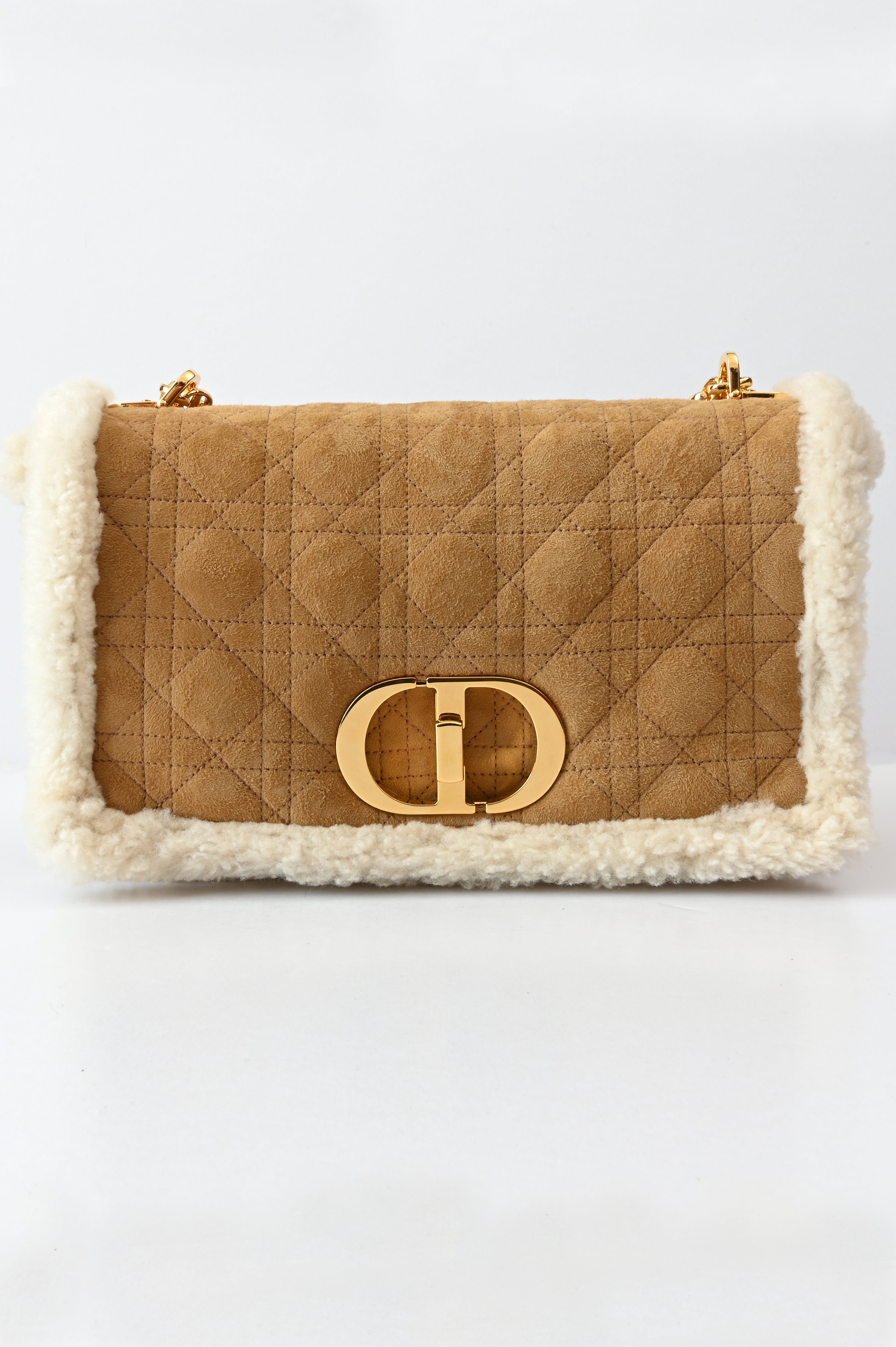 Christian Dior Cannage Quilted Shearling fur Caro bag