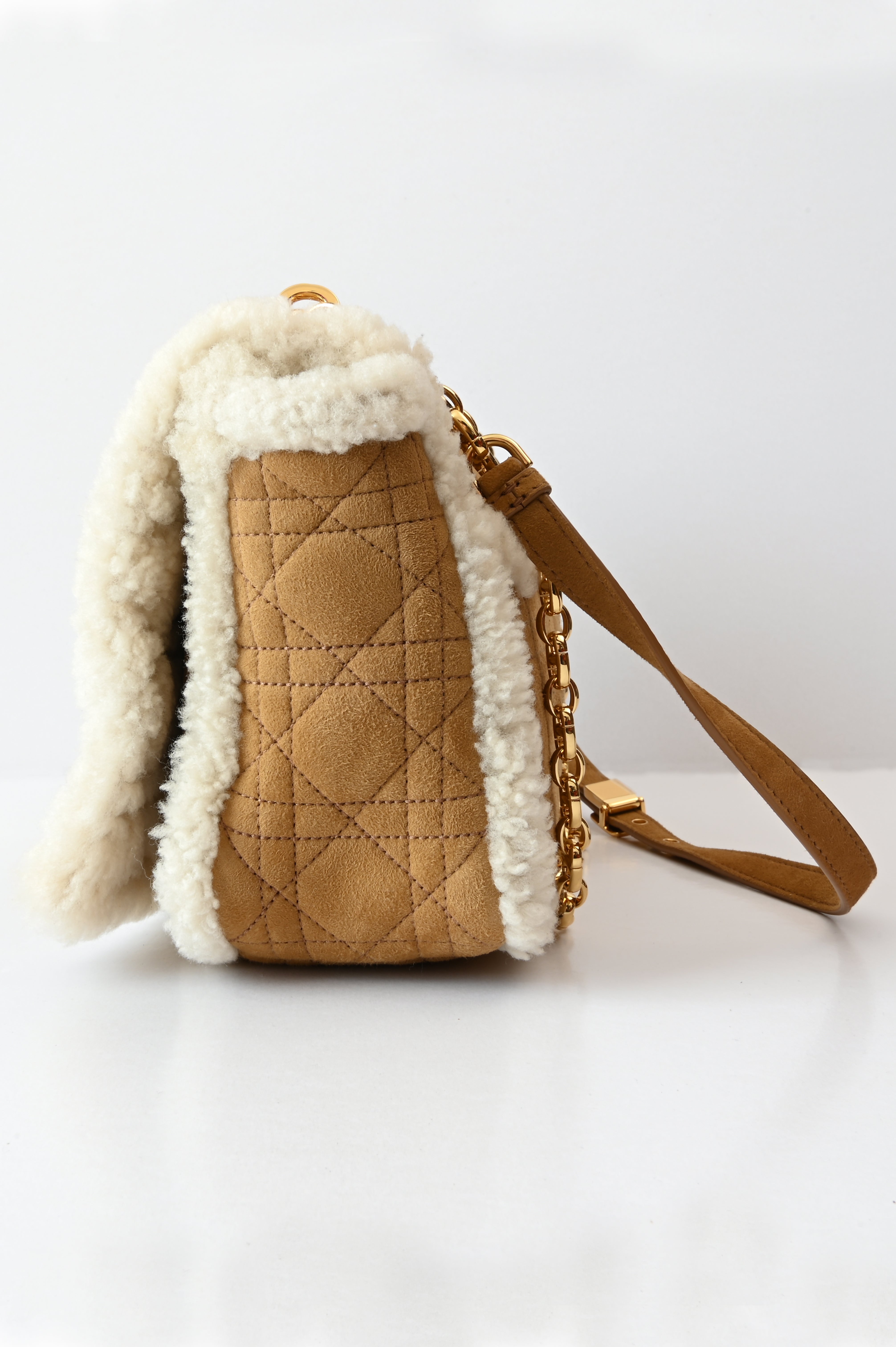 Christian Dior Cannage Quilted Shearling fur Caro bag