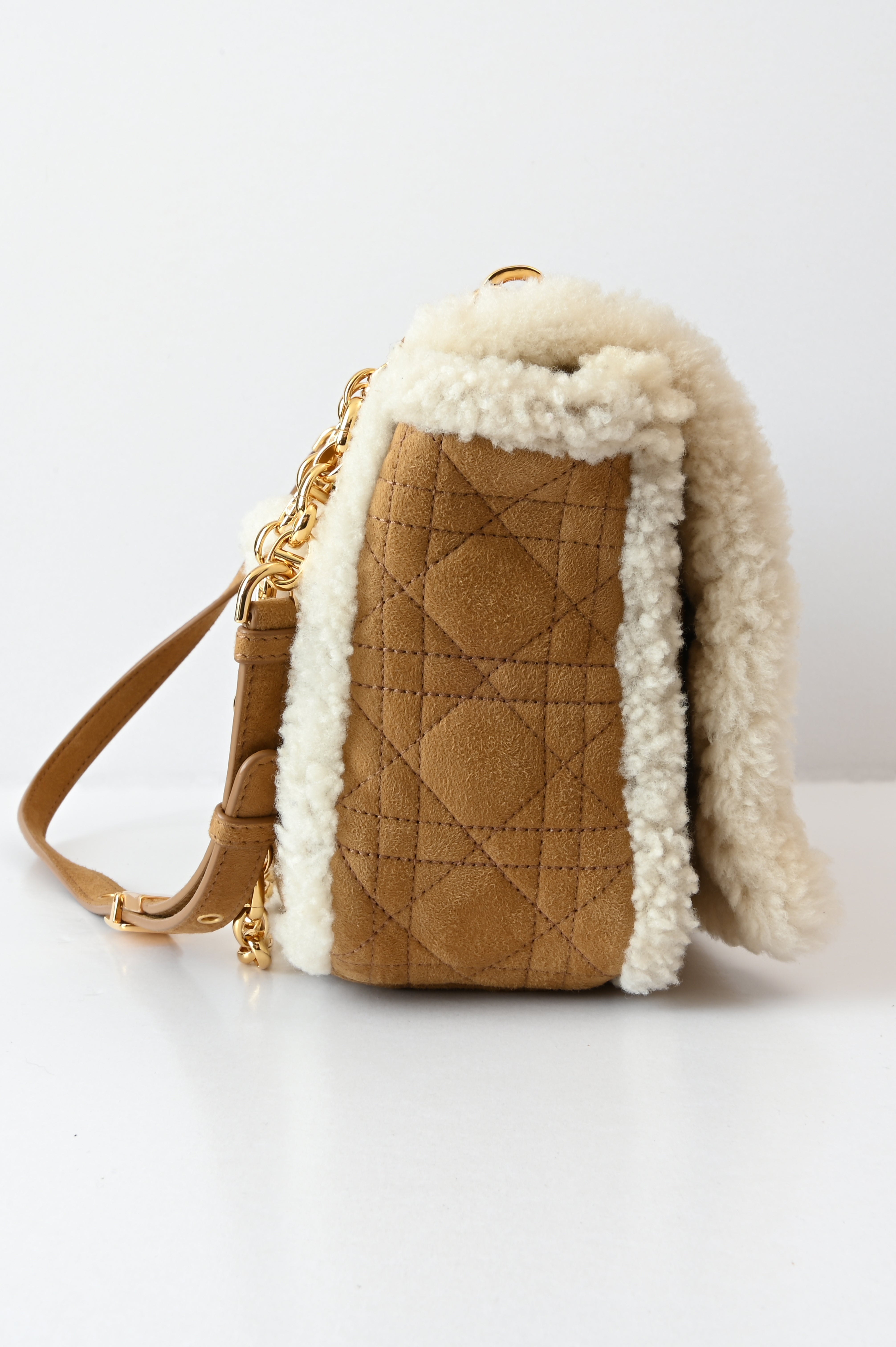 Christian Dior Cannage Quilted Shearling fur Caro bag