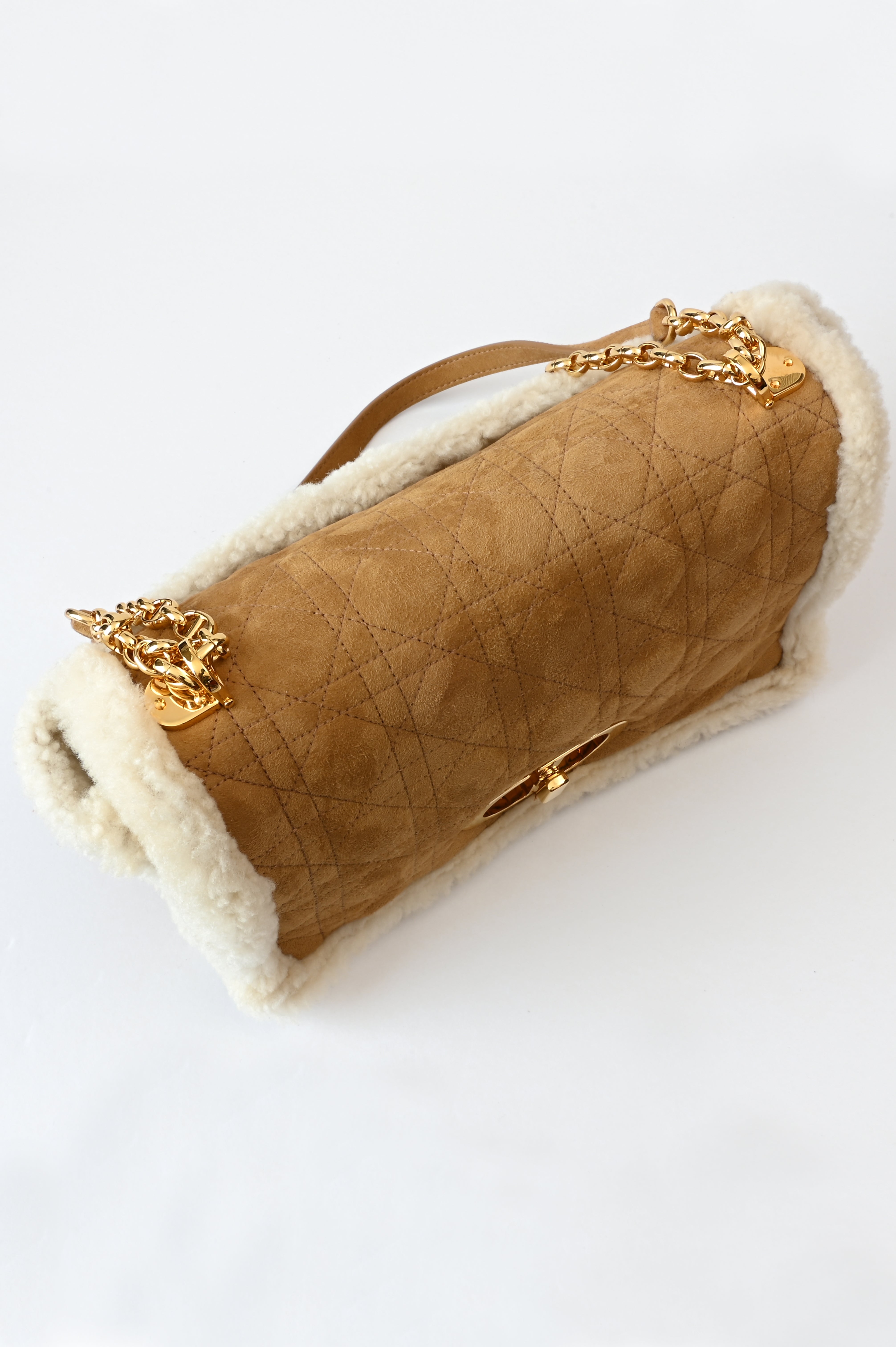 Christian Dior Cannage Quilted Shearling fur Caro bag