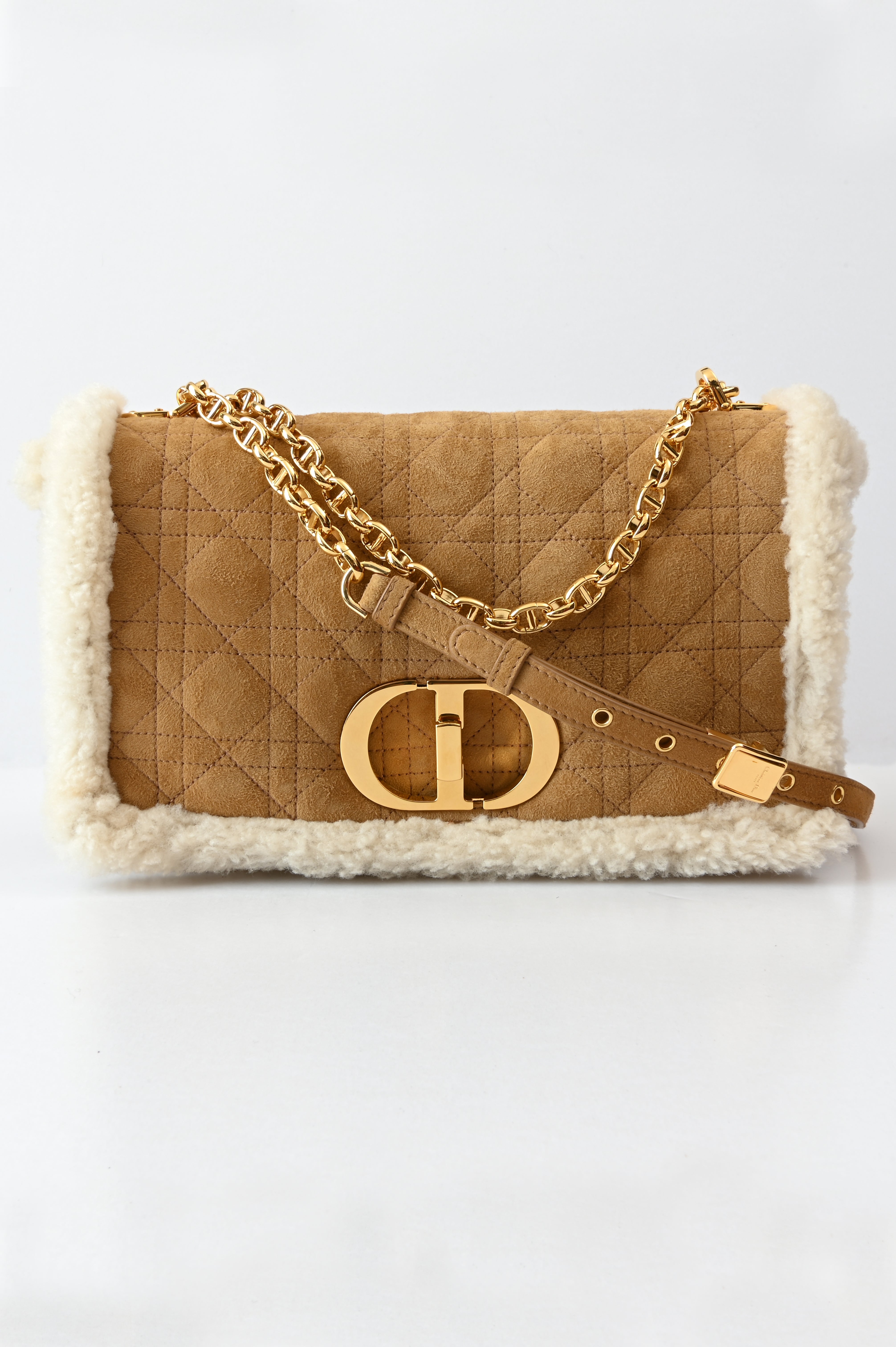 Christian Dior Cannage Quilted Shearling fur Caro bag