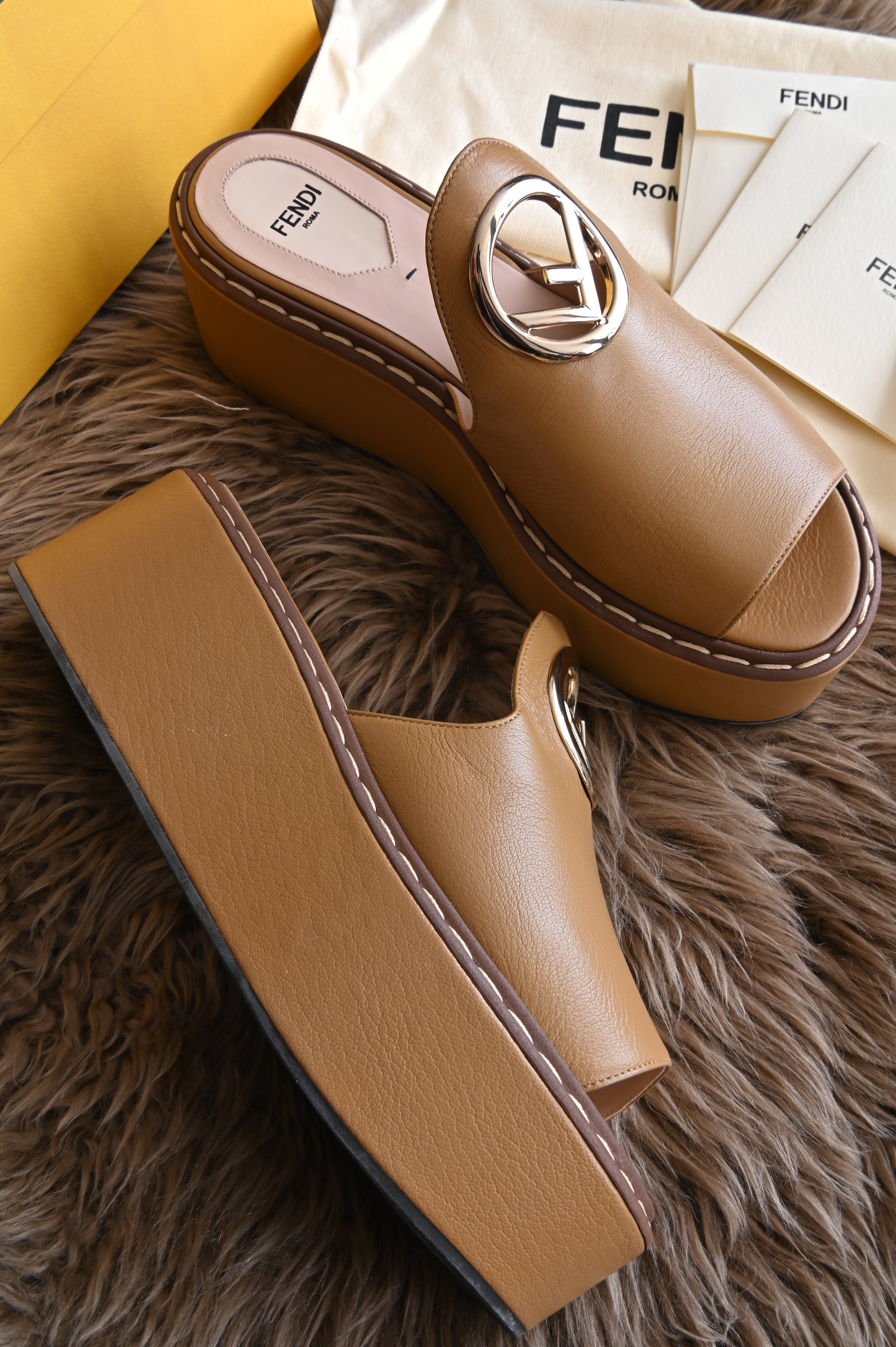 Fendi Fendi First Tan with Silver hardware Platform Heels right side