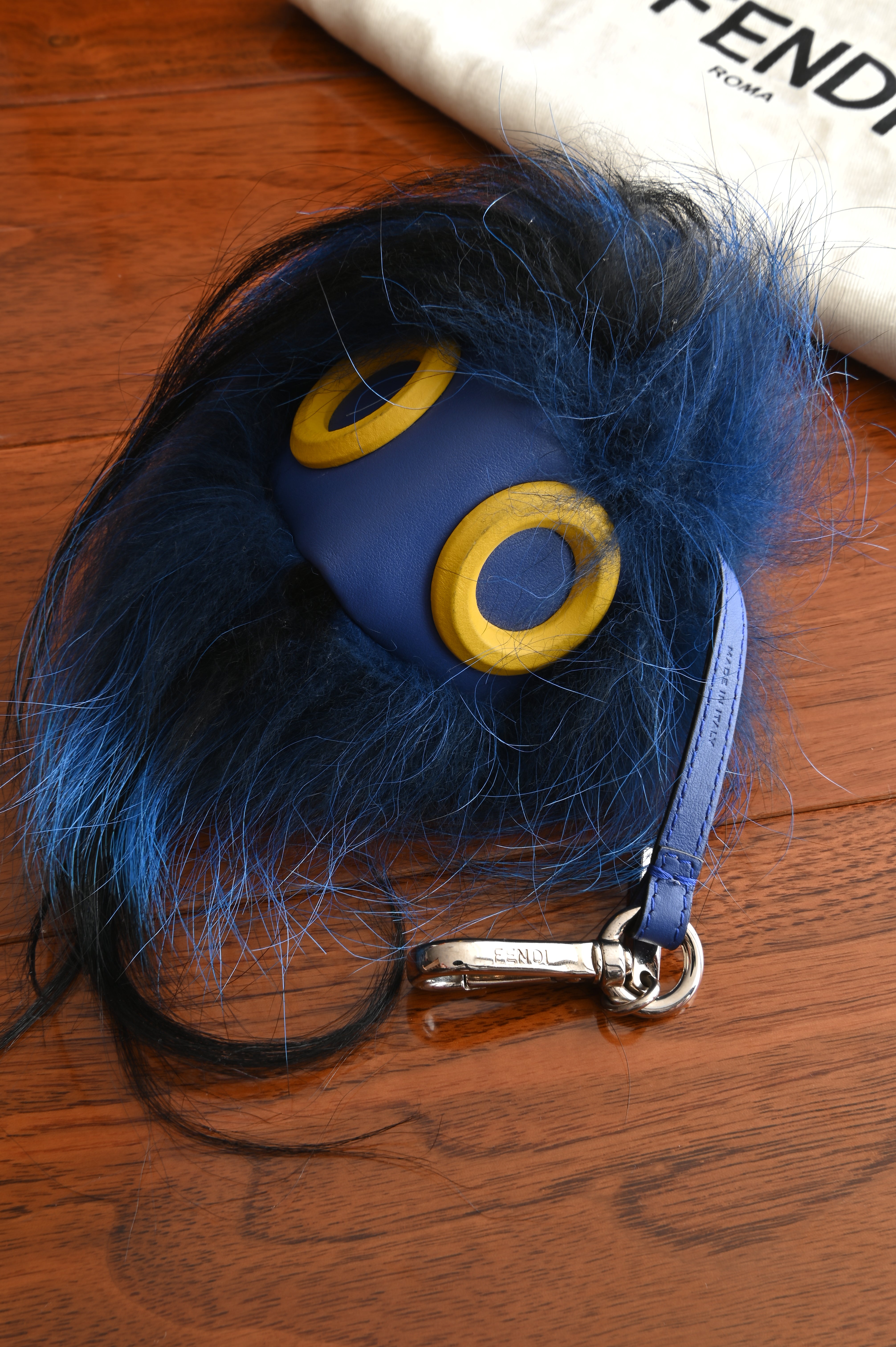 Fendi Monster Blue Fox Fur Charm angle one
