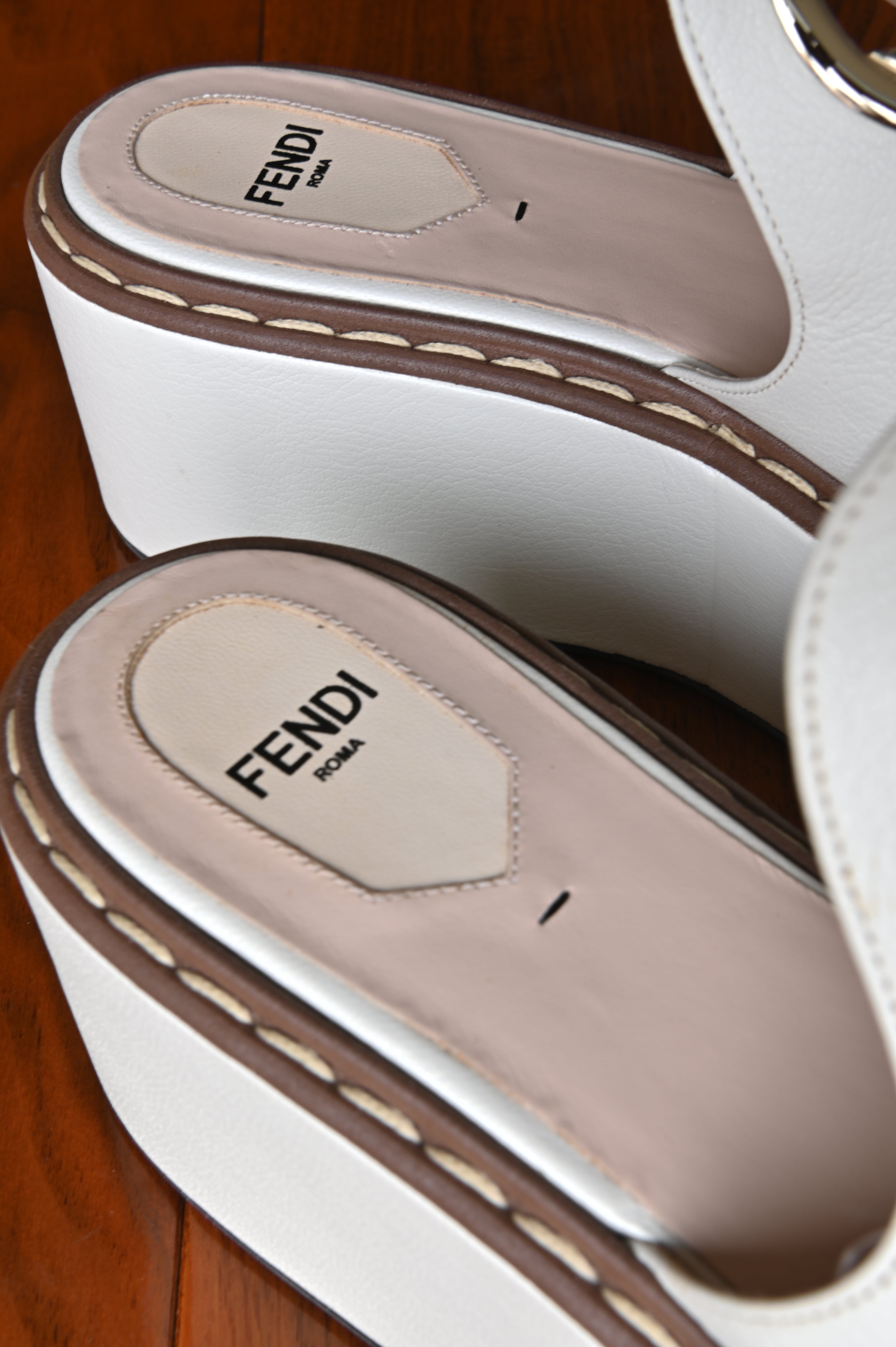 Fendi White Platform Mules logo