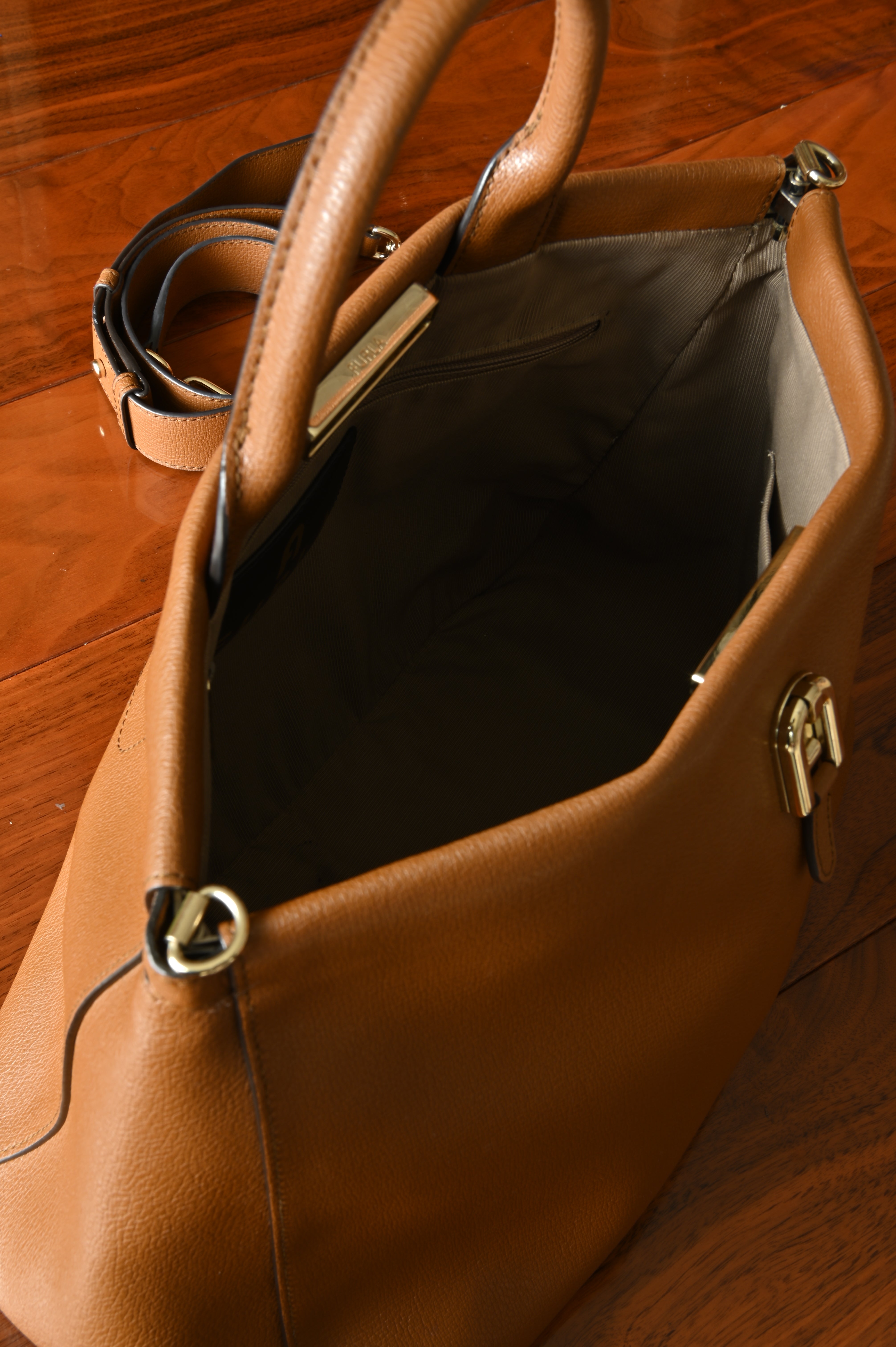 Furla Brown Palazzo Tote Bag open
