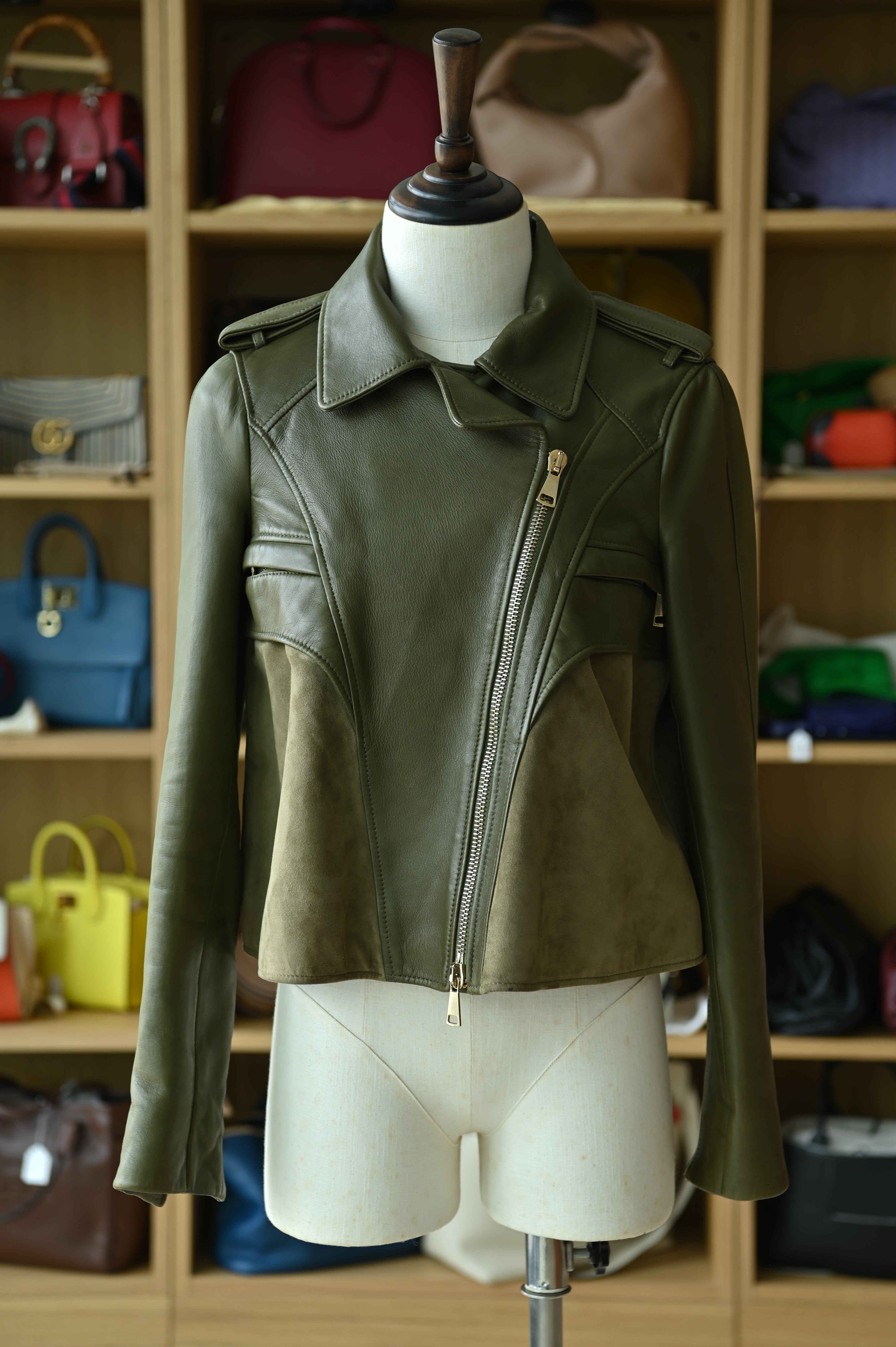 Givenchy Olive Green Leather Biker Jacket
