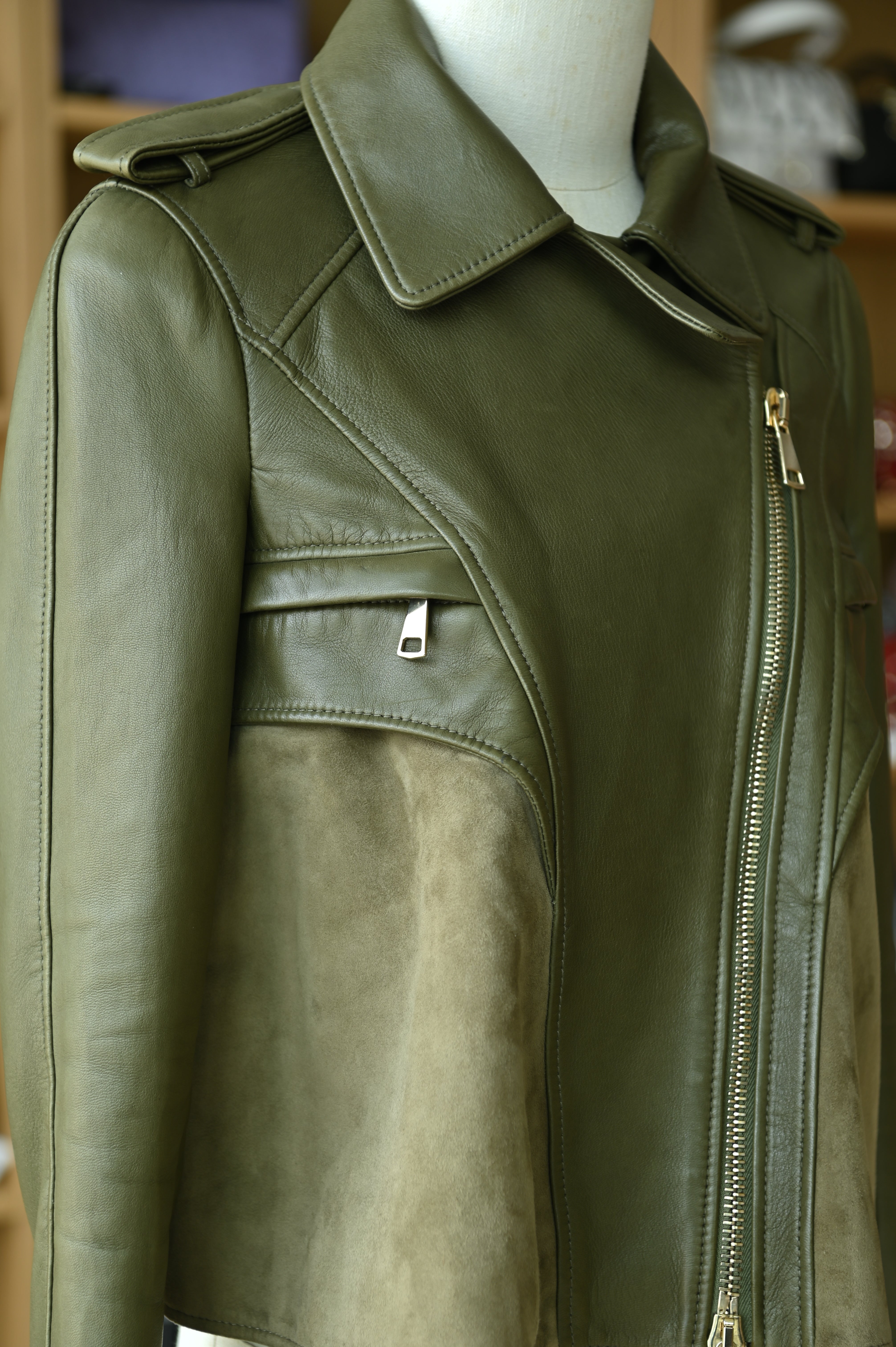 Givenchy Olive Green Leather Biker Jacket angle