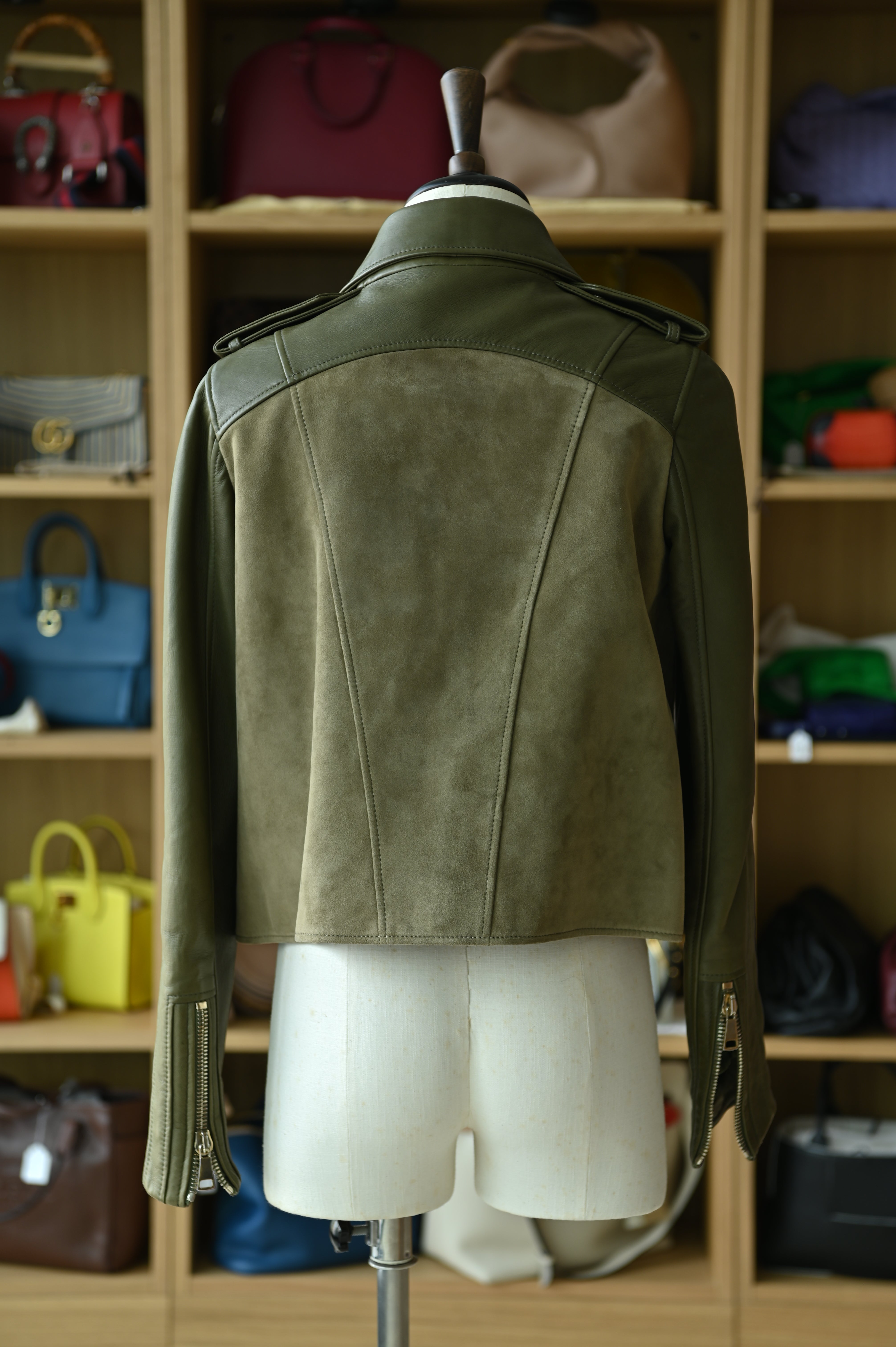 Givenchy Olive Green Leather Biker Jacket back