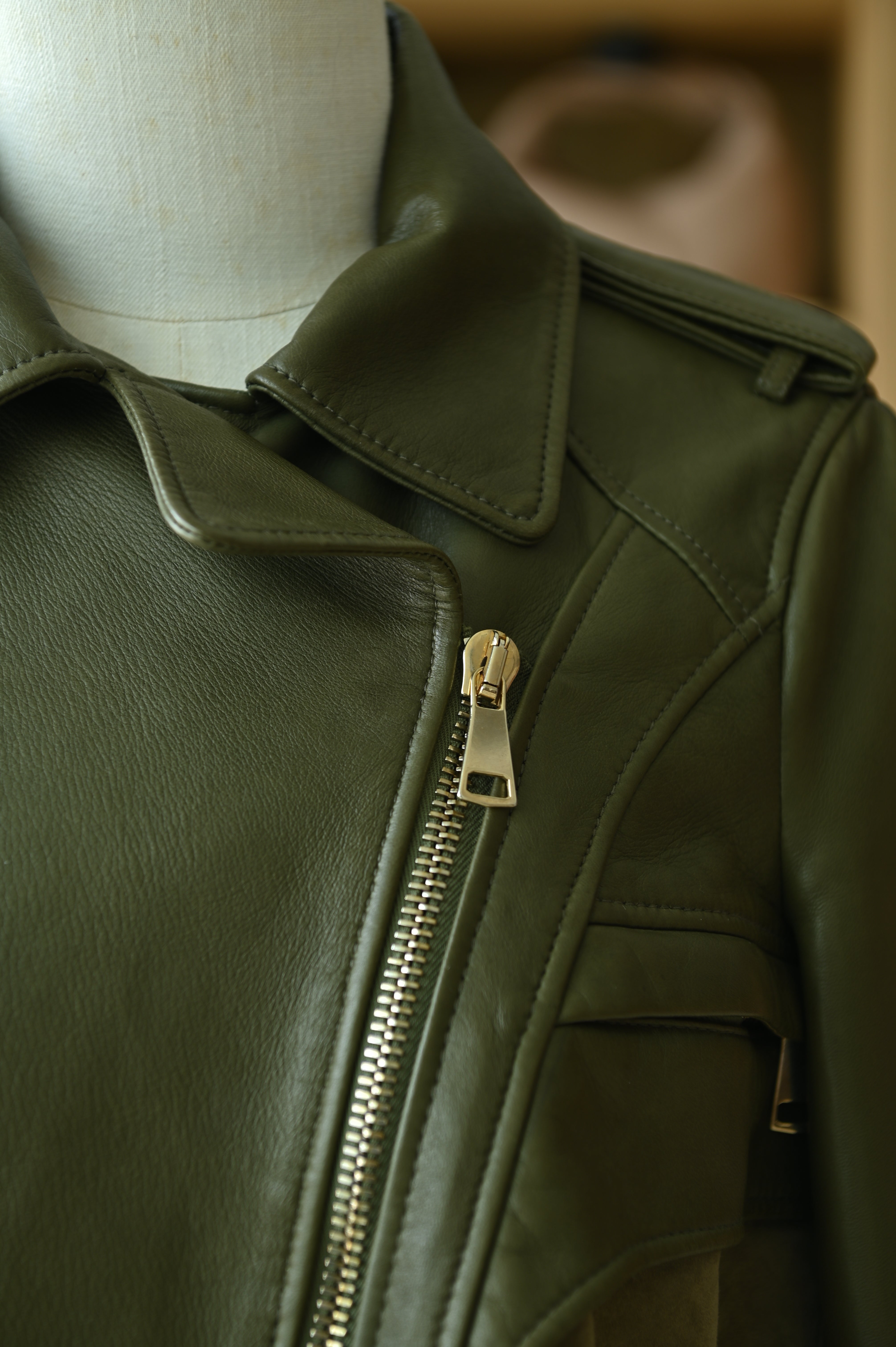 Givenchy Olive Green Leather Biker Jacket corner