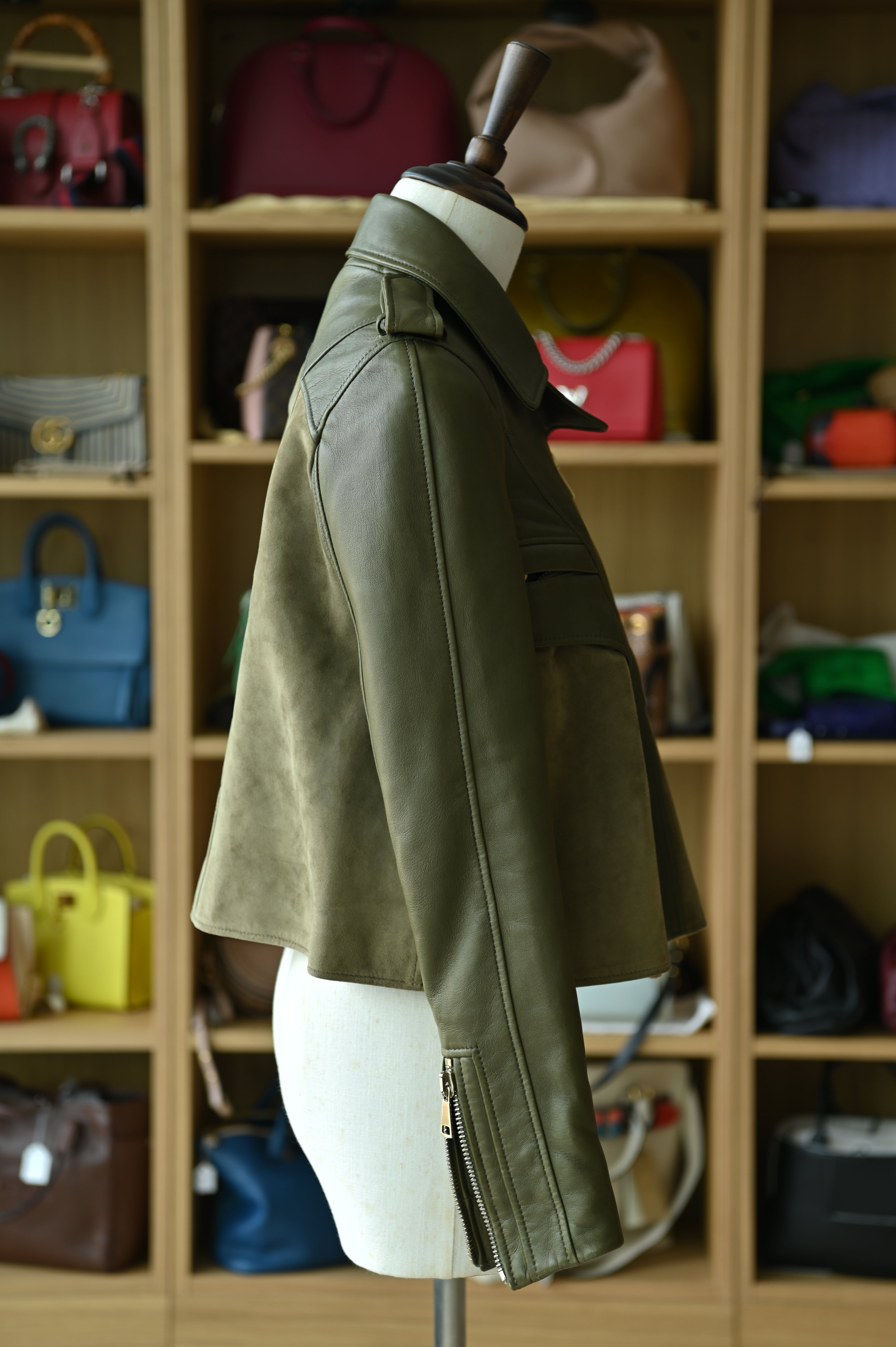 Givenchy Olive Green Leather Biker Jacket side two