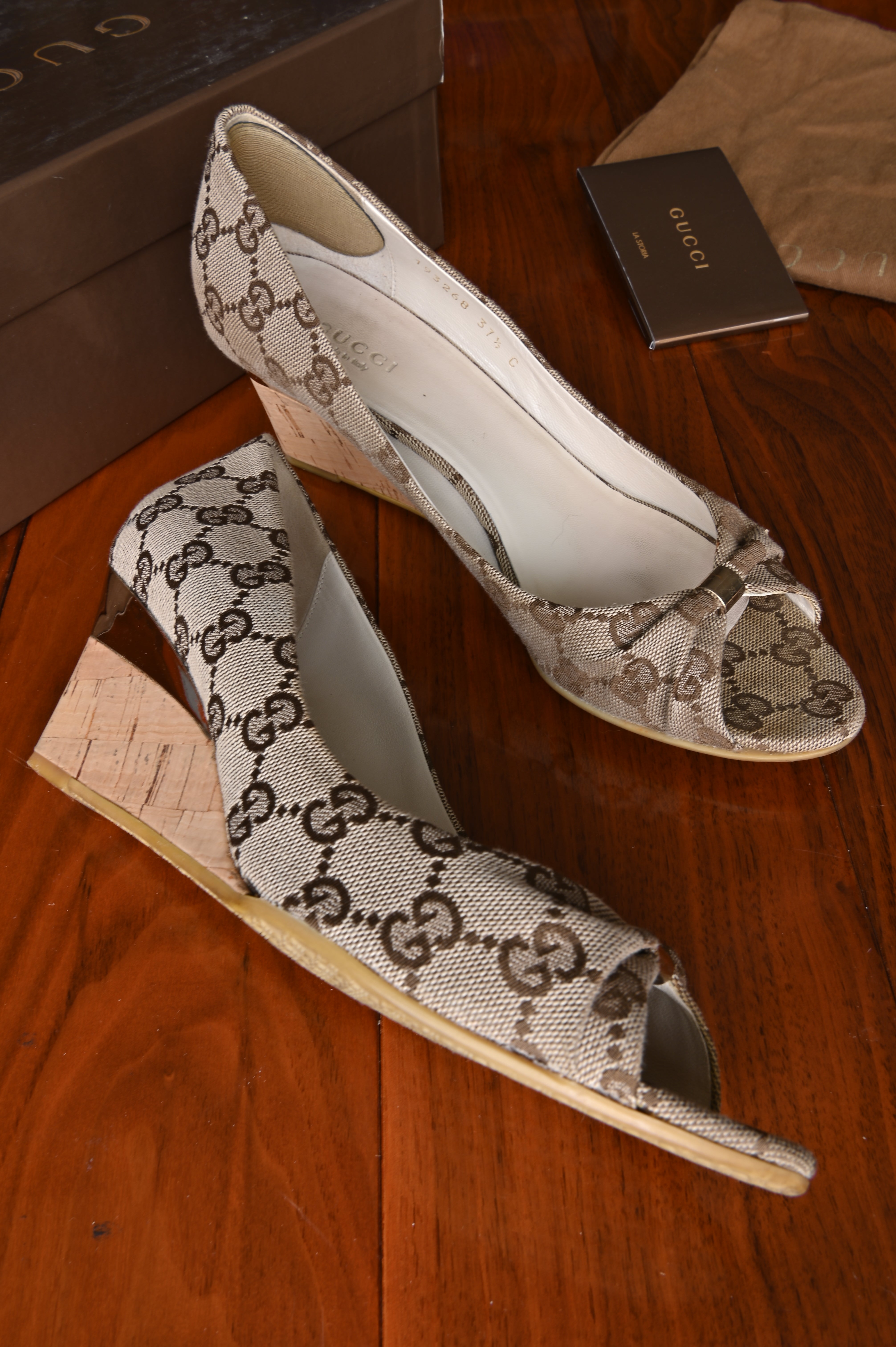 Gucci Brown GG Wedges left