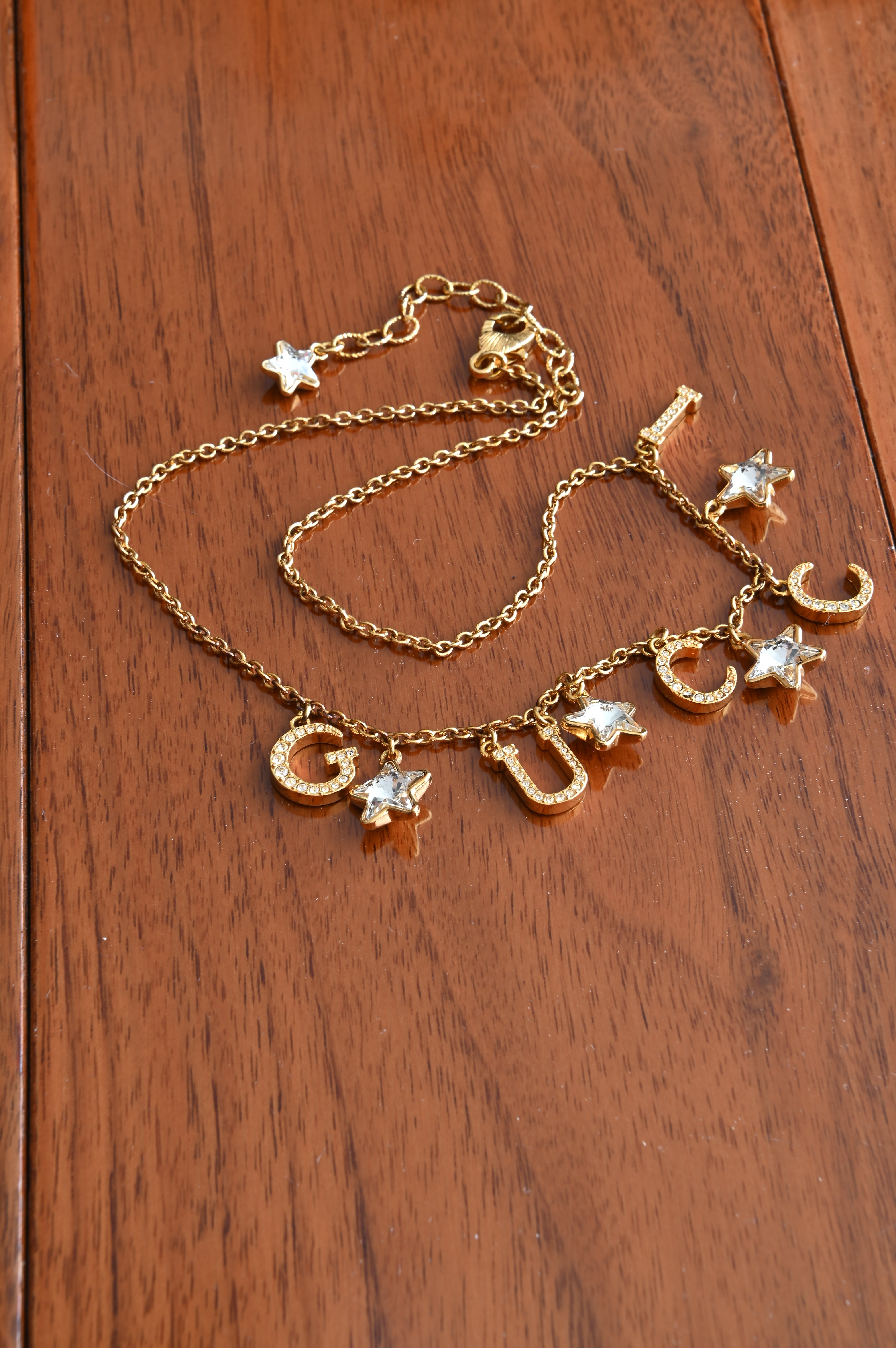 Gucci Charm Necklace with crystals in Gold hardware angle