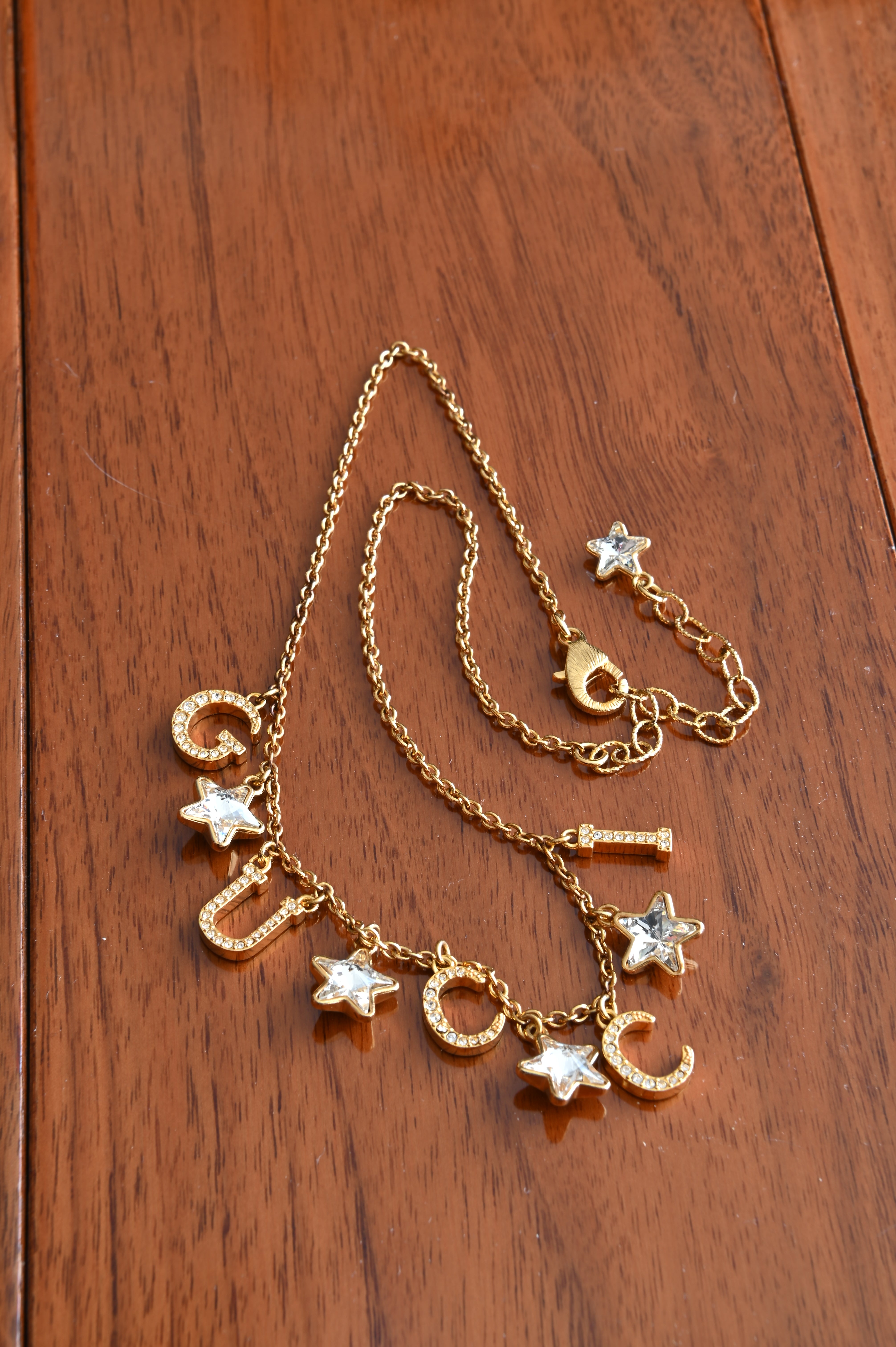 Gucci Charm Necklace with crystals in Gold hardware angle two