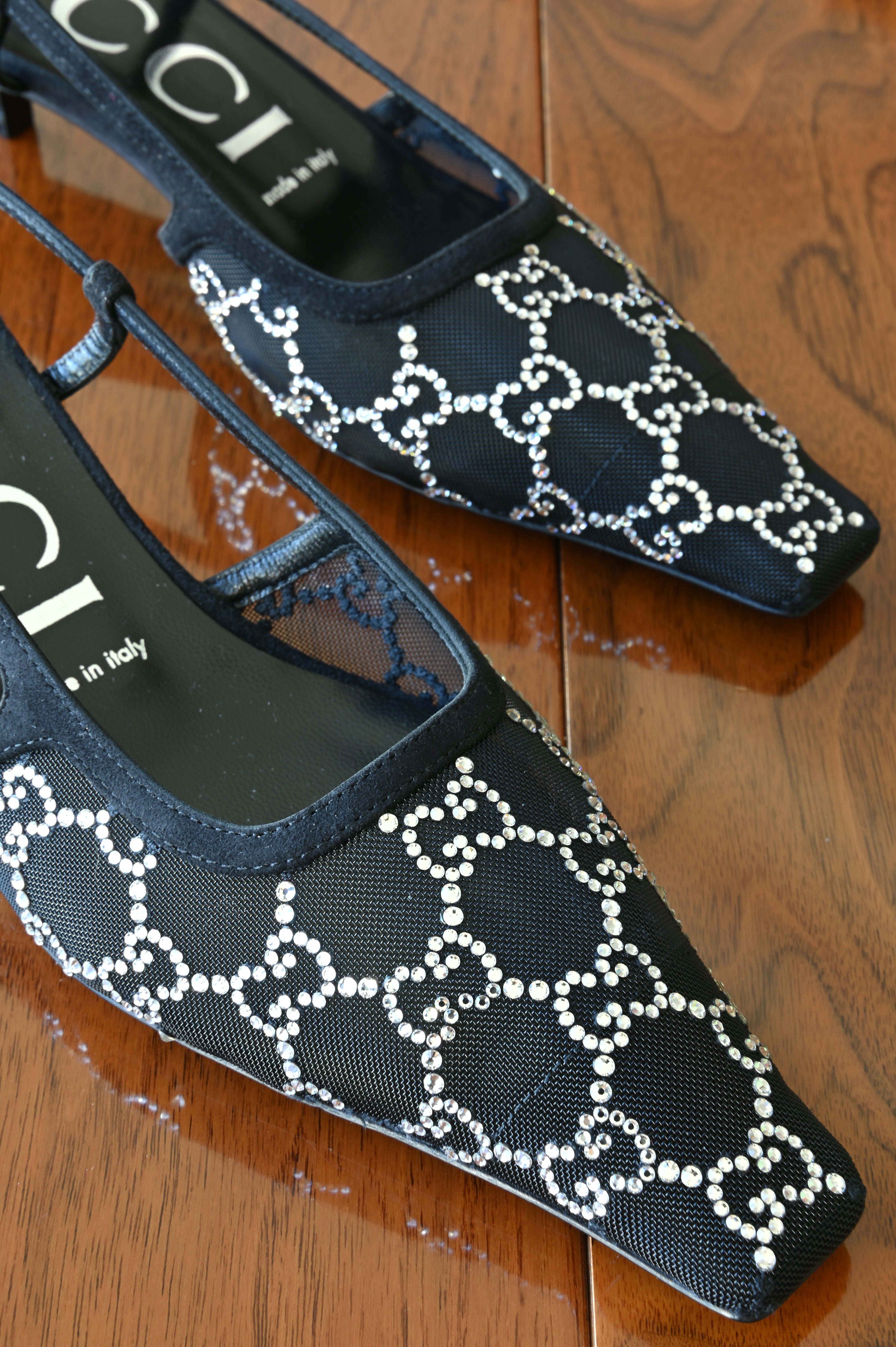 Gucci GG Black Canvas Slingback Heels front