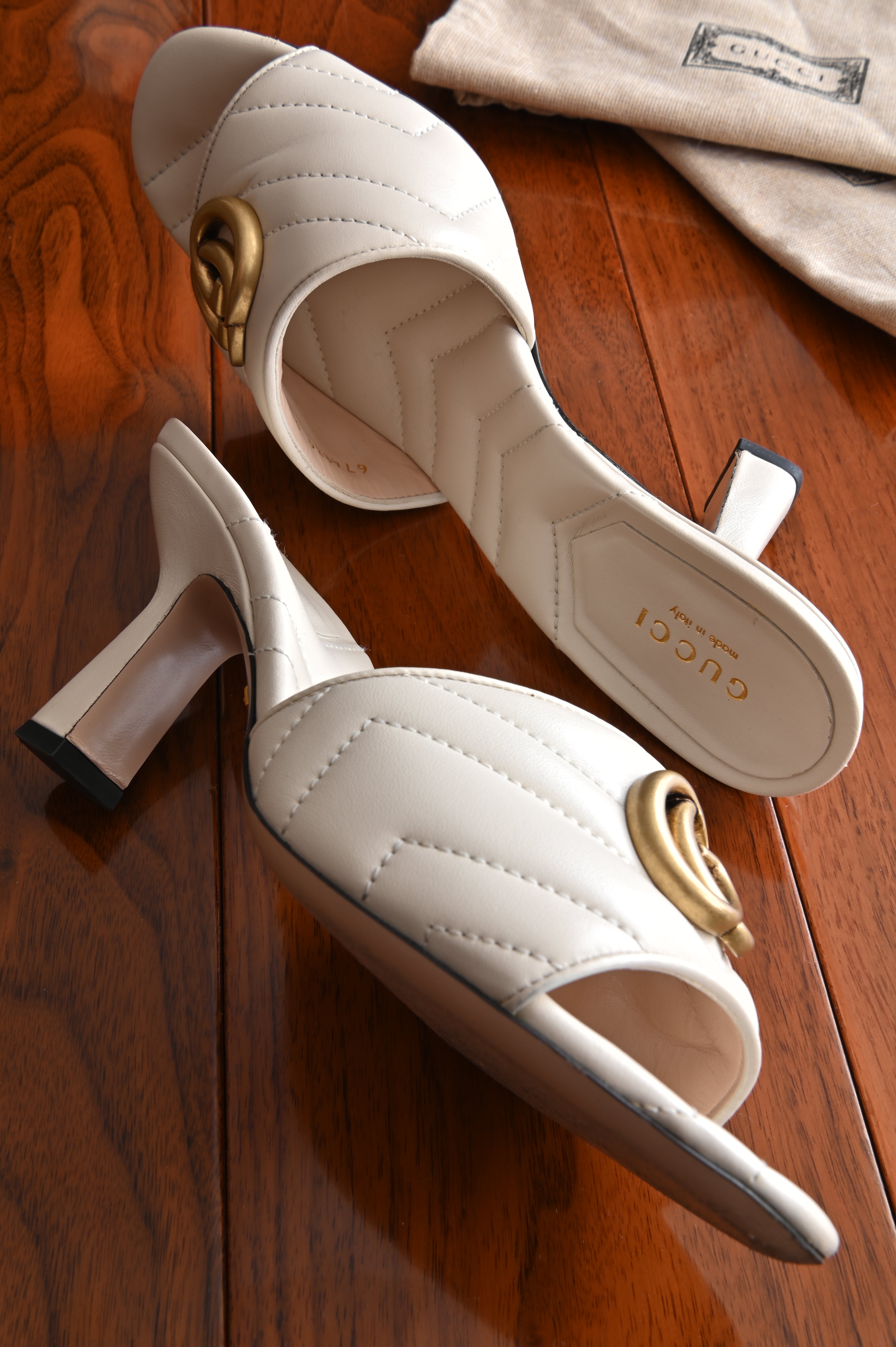 Gucci GG Marmont Sandals in Ivory white side