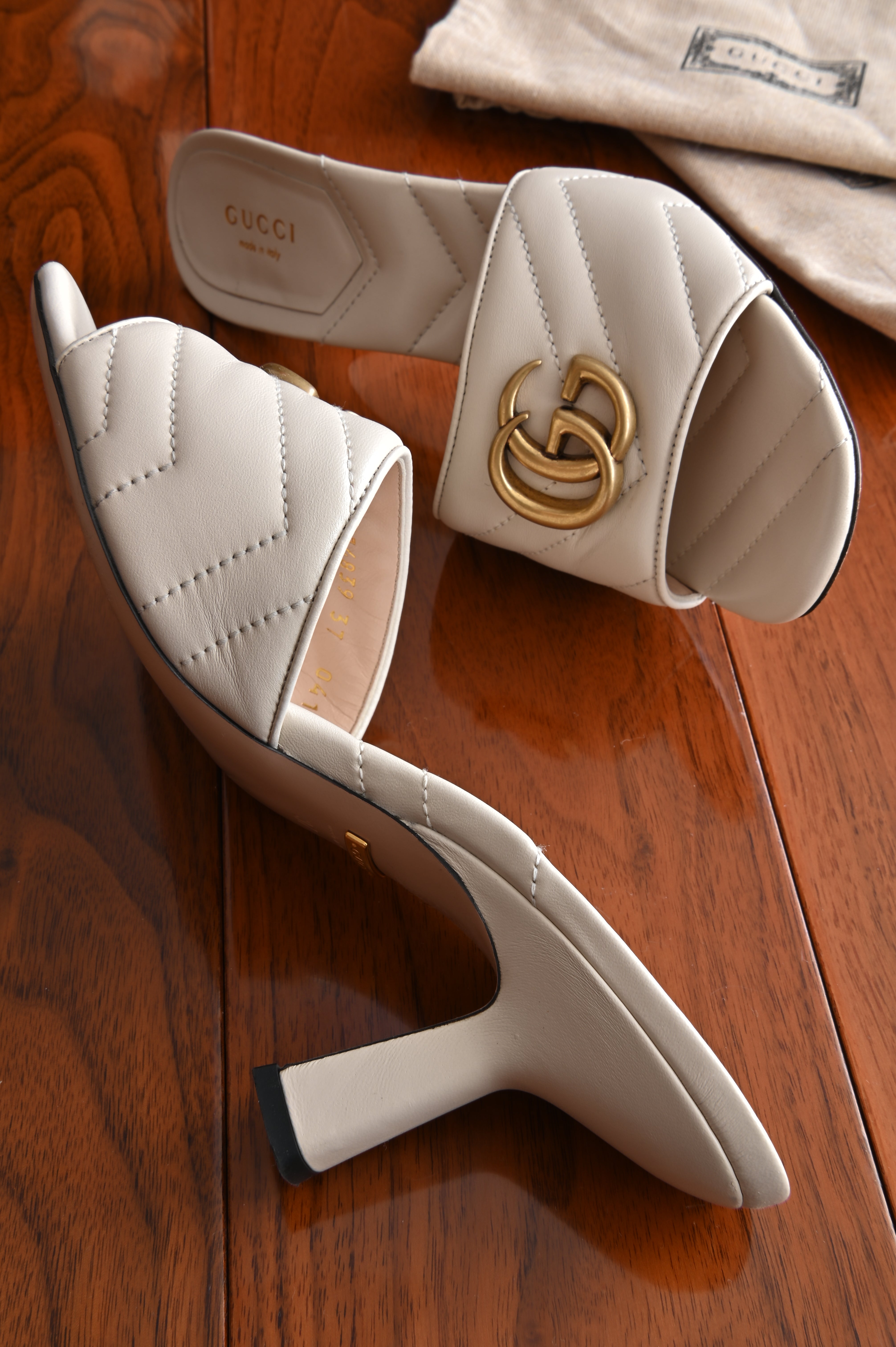 Gucci GG Marmont Sandals in Ivory white side two