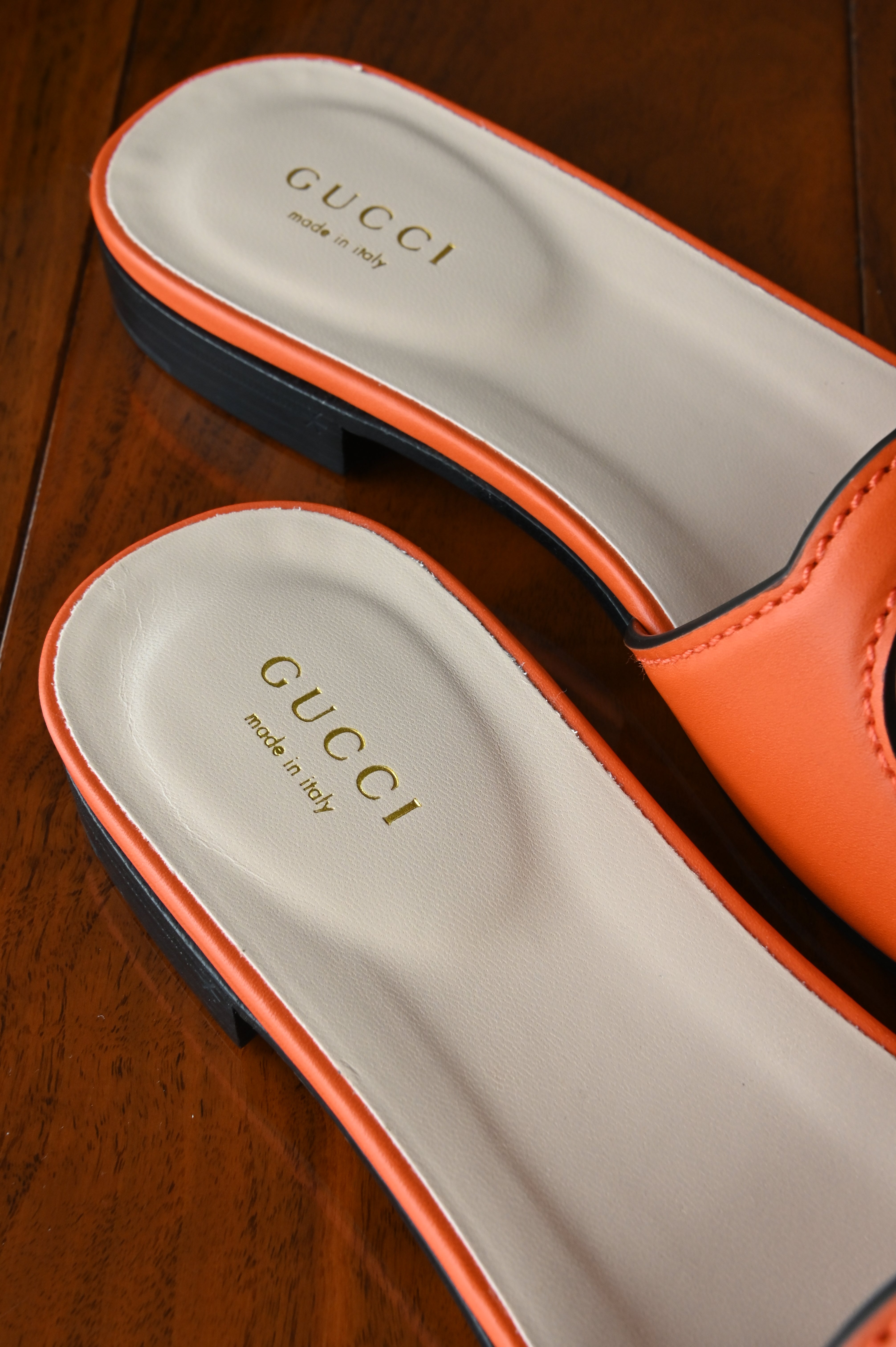 Gucci GG Orange Sandals Flats logo