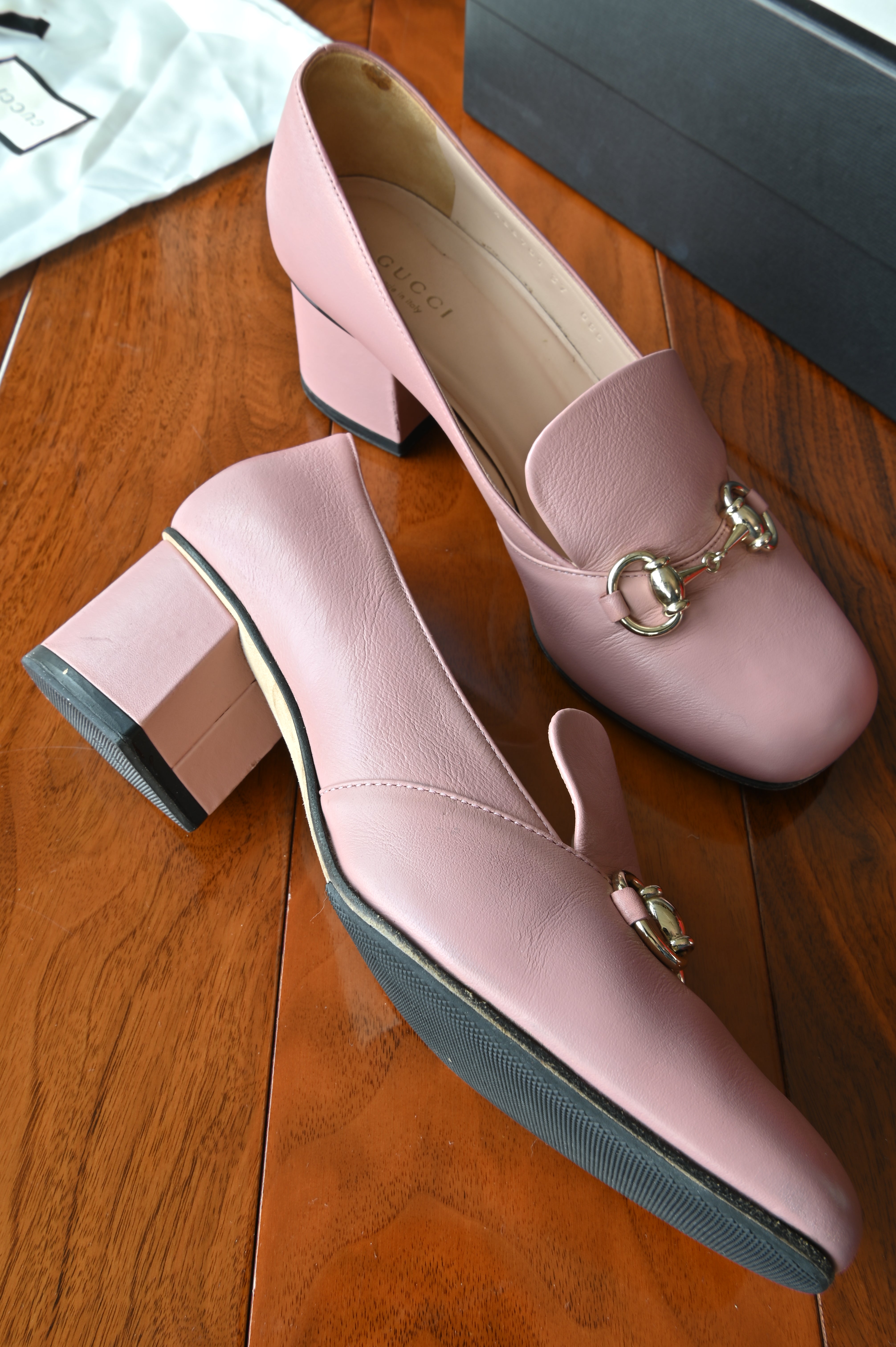 Gucci Horsebit Block Heel Loafer Pumps left