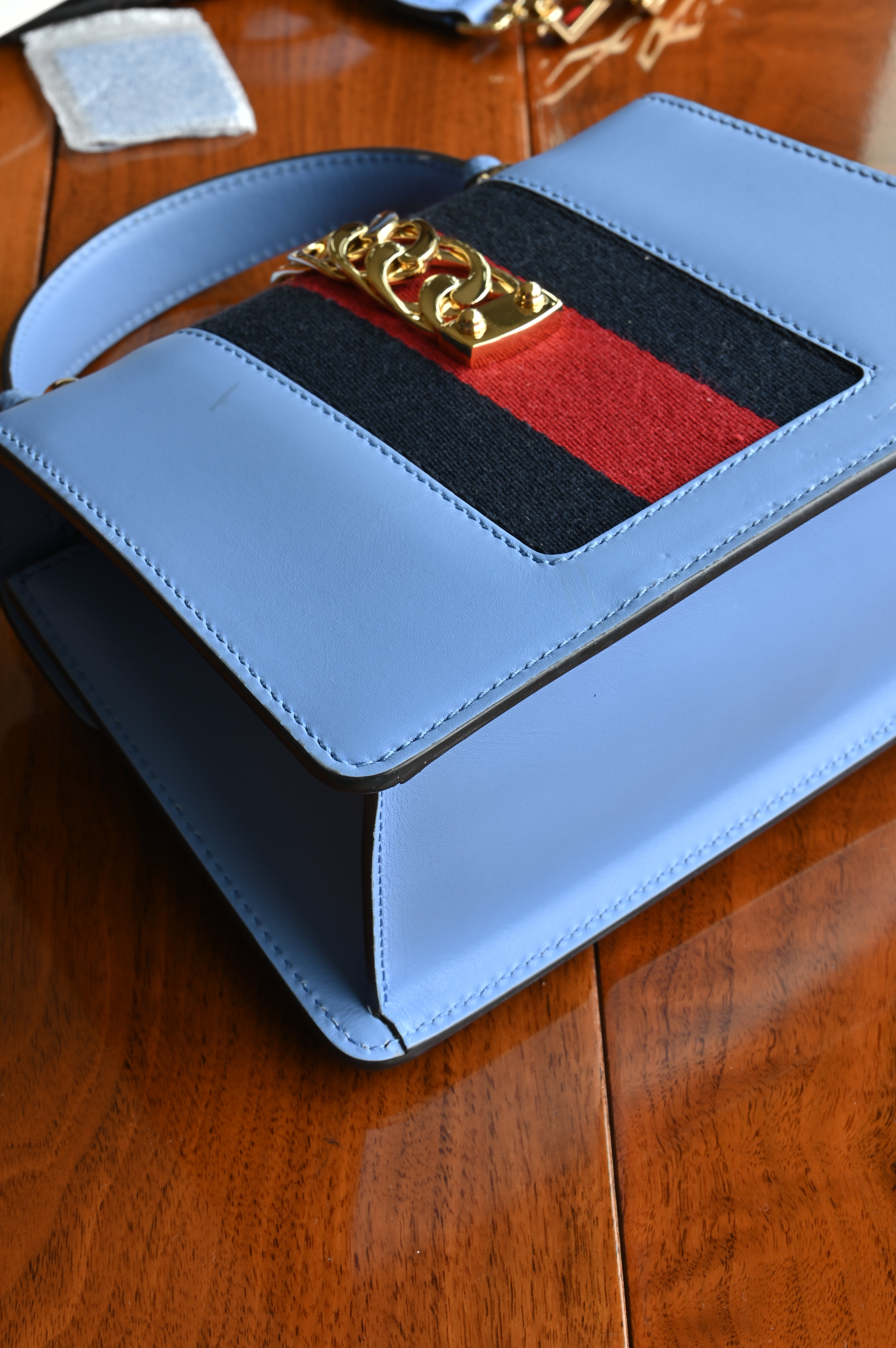 Gucci Light Blue Sylvie Bag angle two