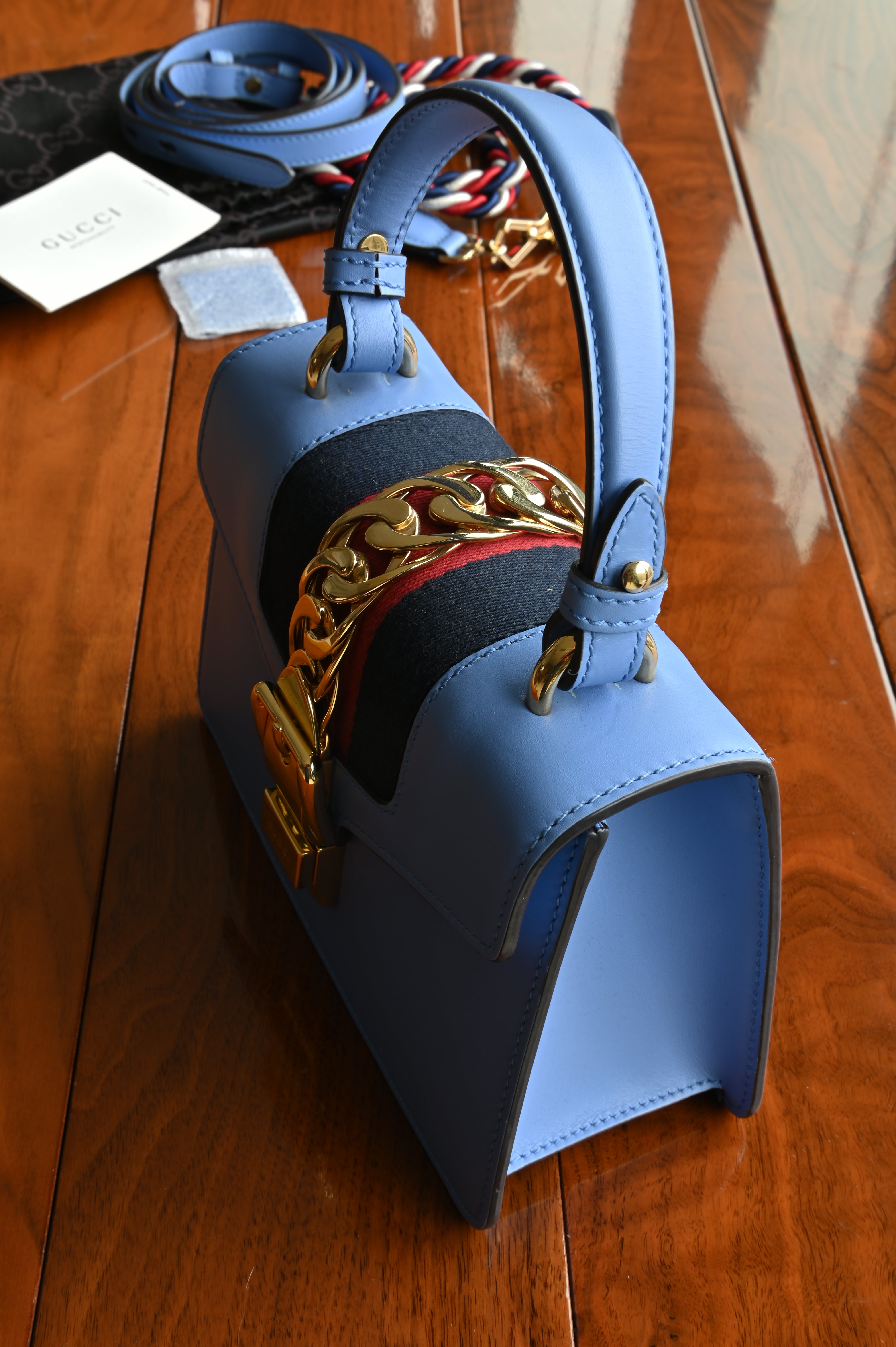 Gucci Light Blue Sylvie Bag front top