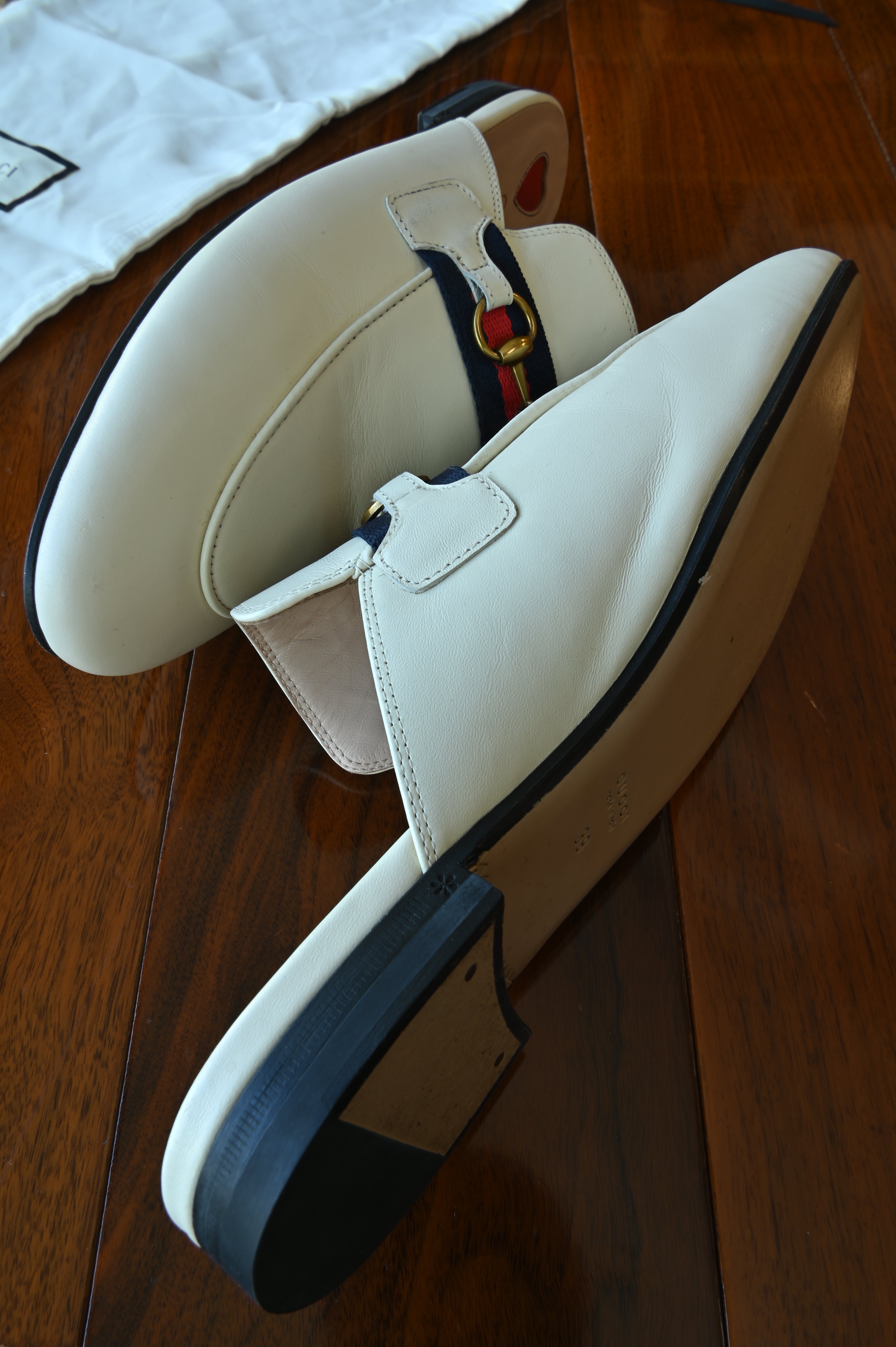 Gucci Princetown White Horsebit Mules side two