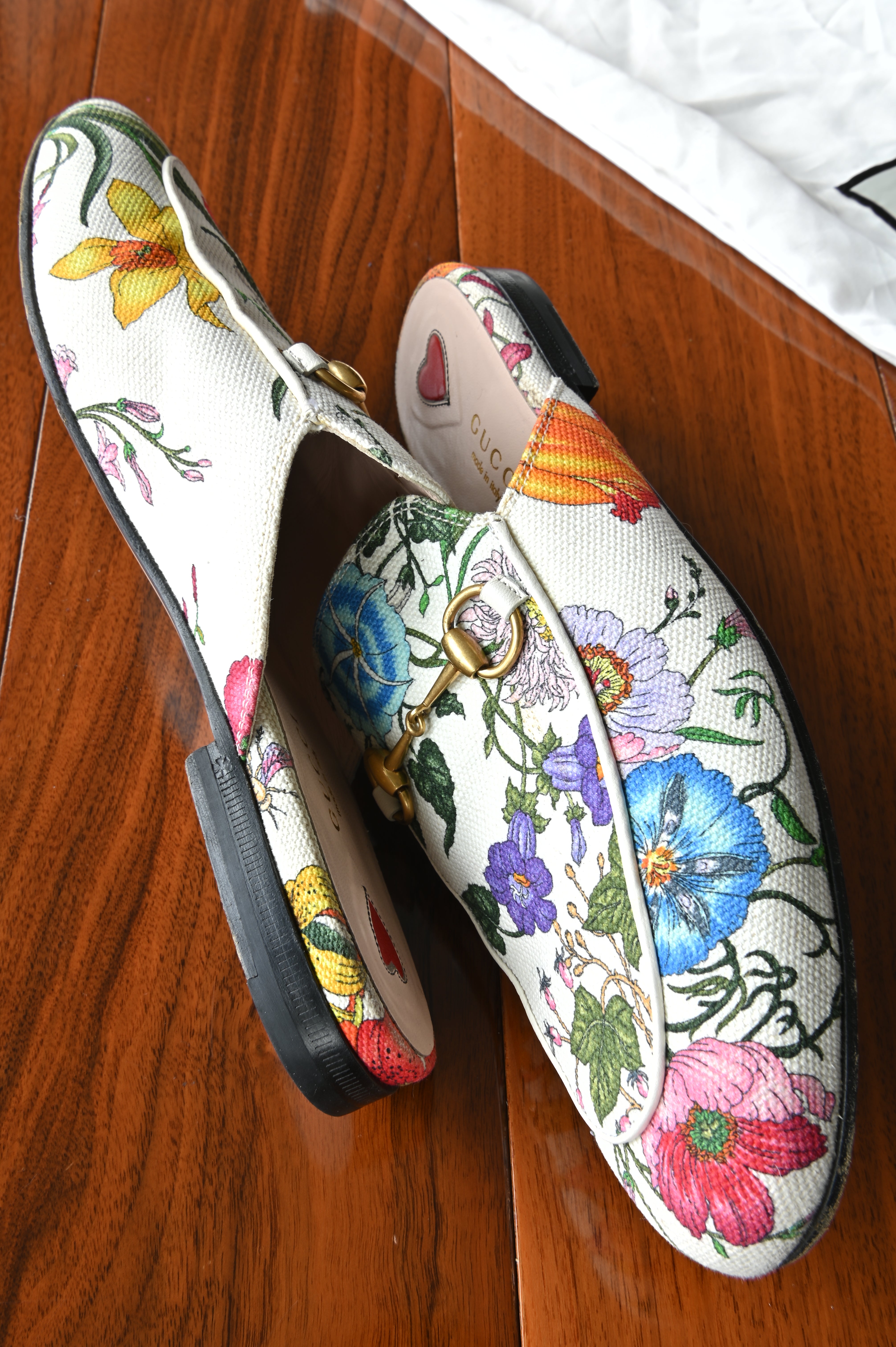Gucci White Floral Princetown Mules side two