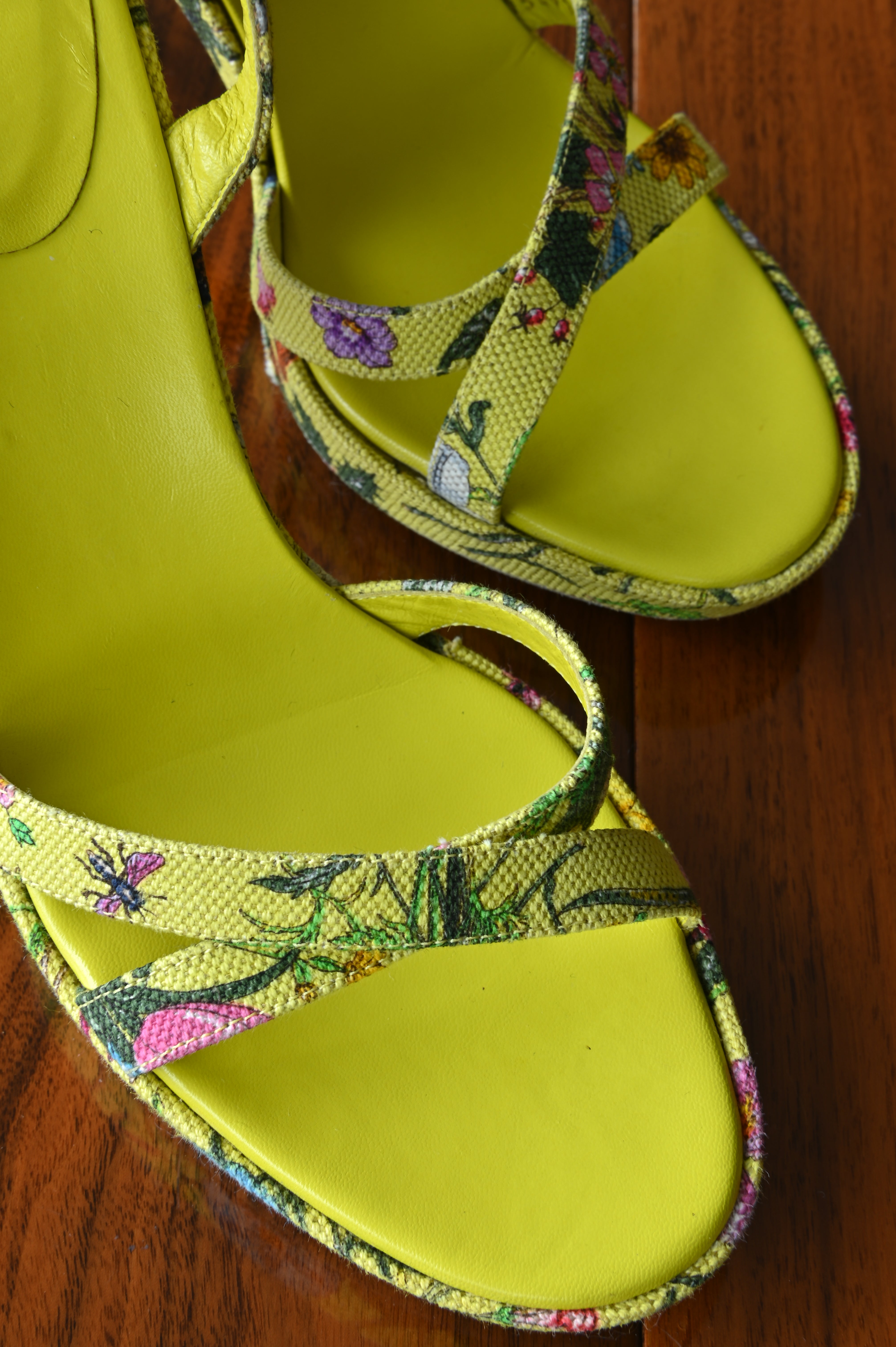 Gucci Yellow Floral Heels front