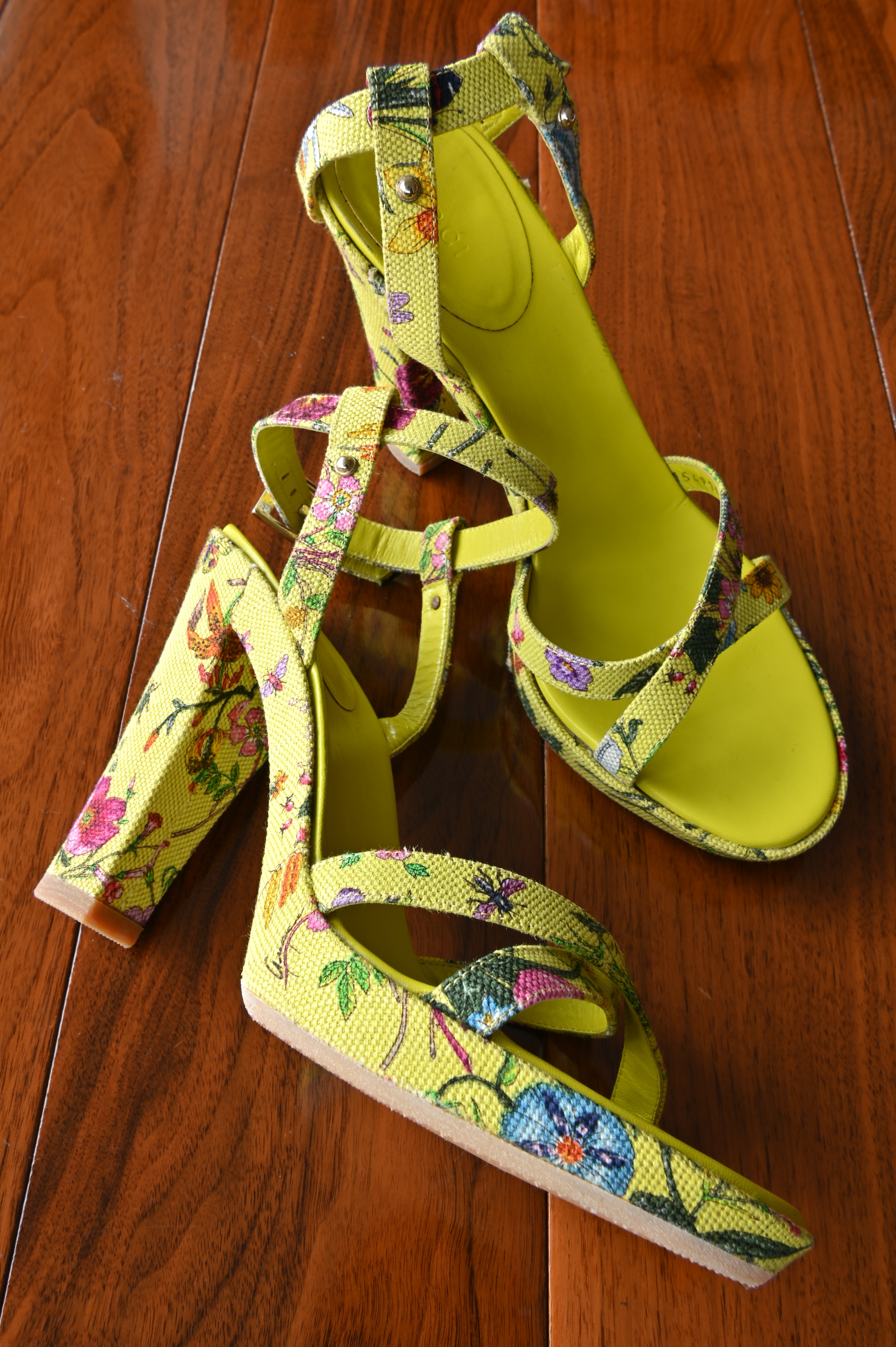 Gucci Yellow Floral Heels left