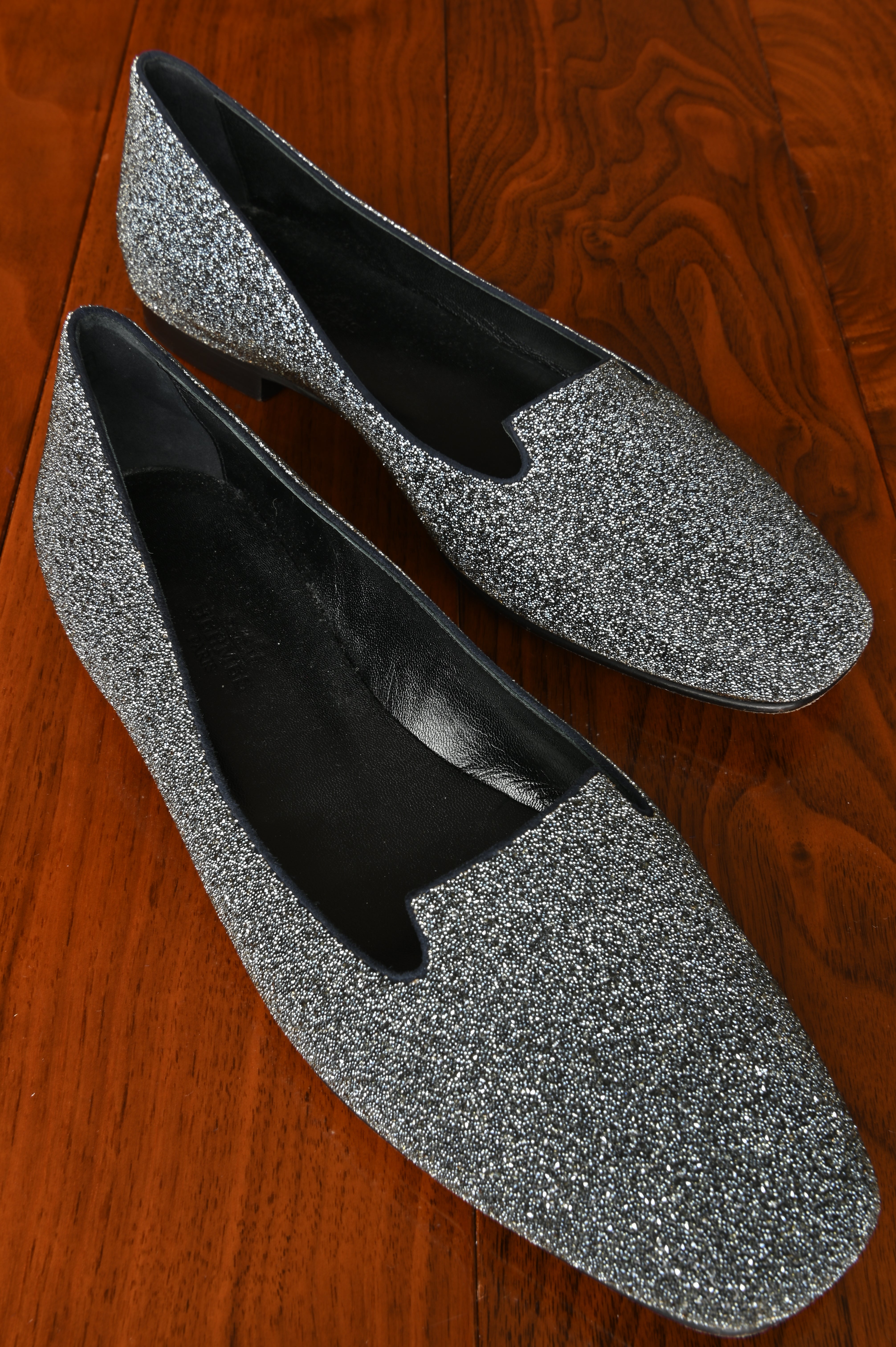 Hermès Silver Glitter Slip-on Holly Loafers