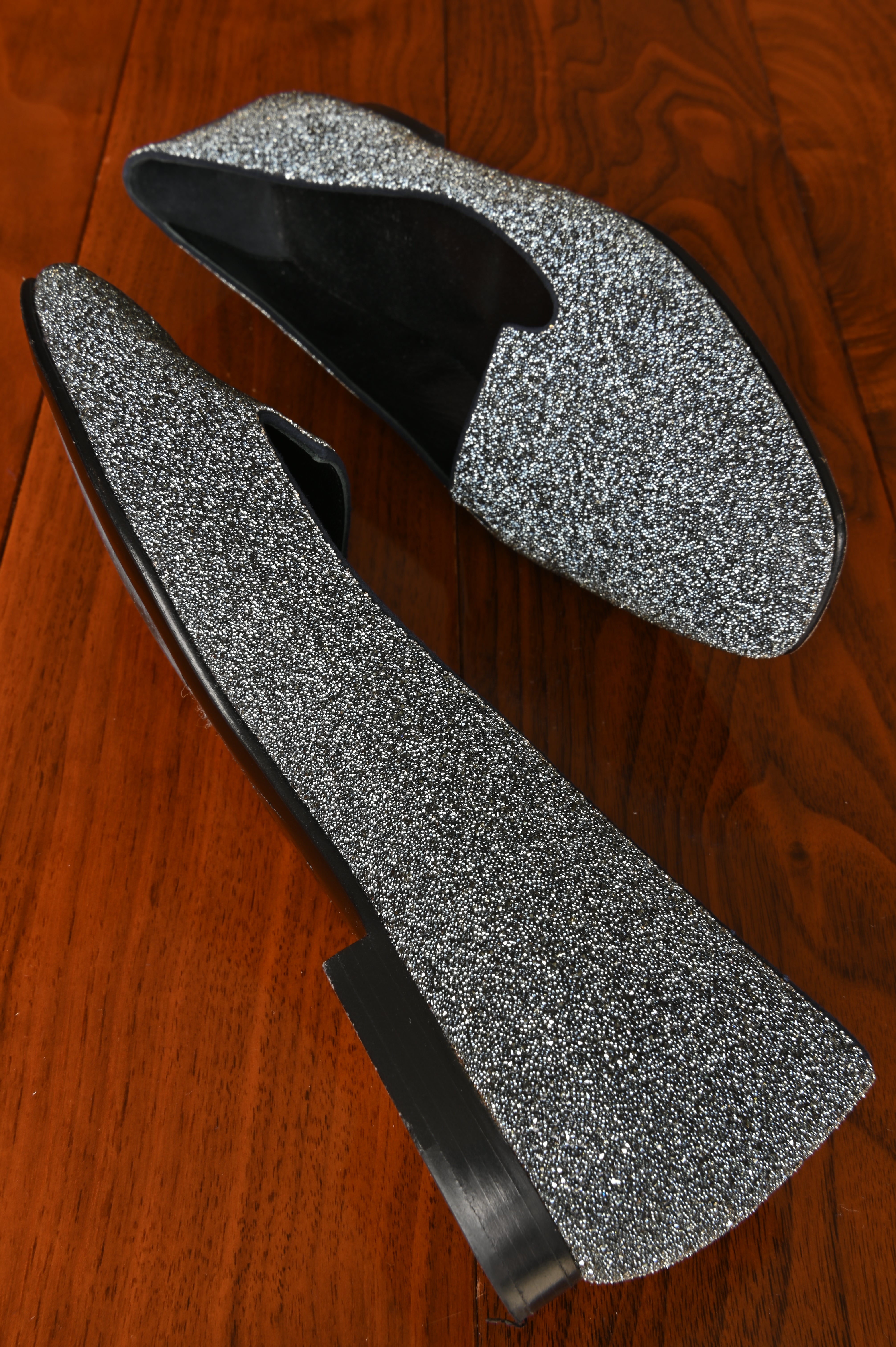 Hermès Silver Glitter Slip-on Holly Loafers side