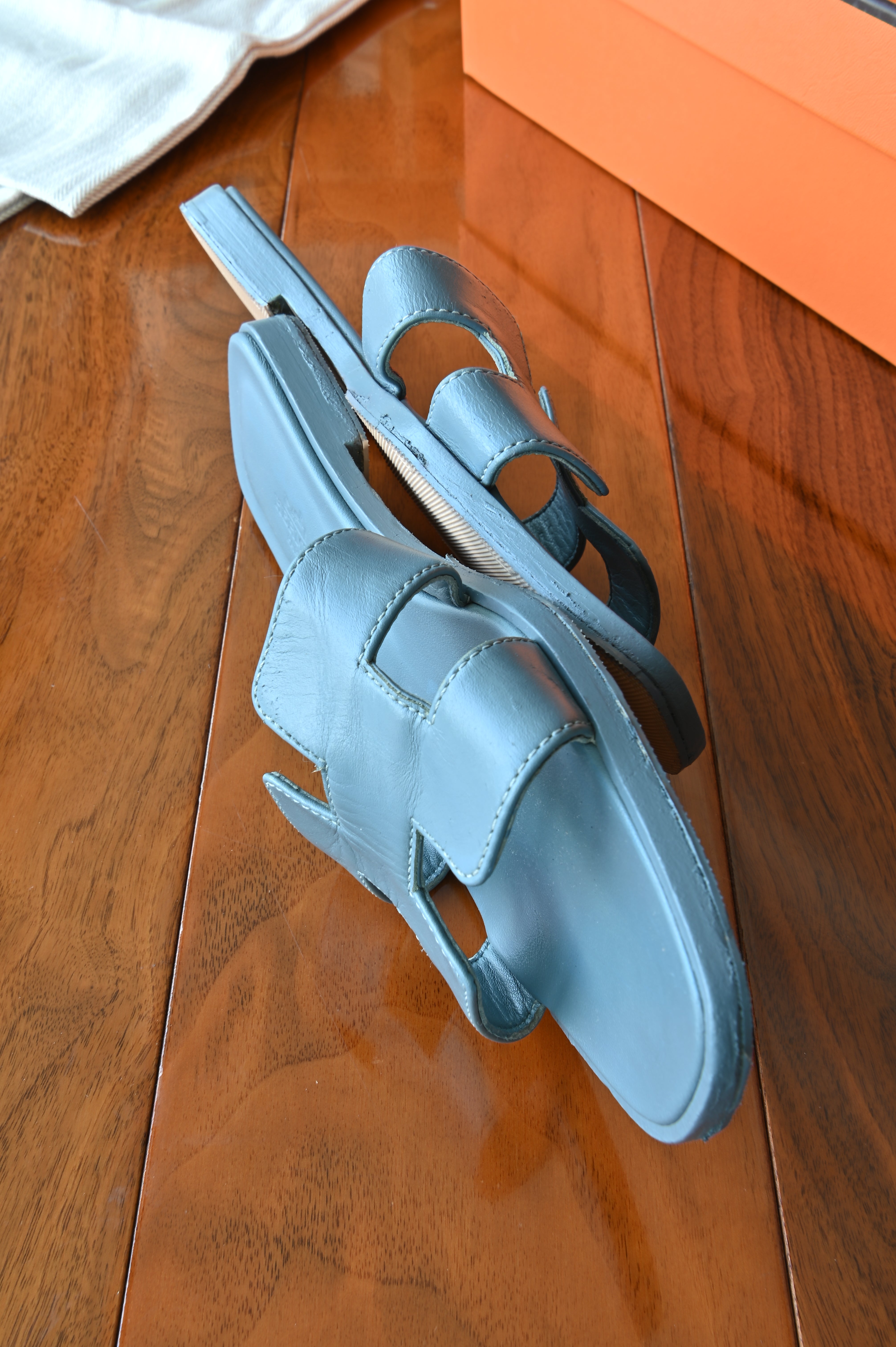Hermes Blue Oran Sandals side