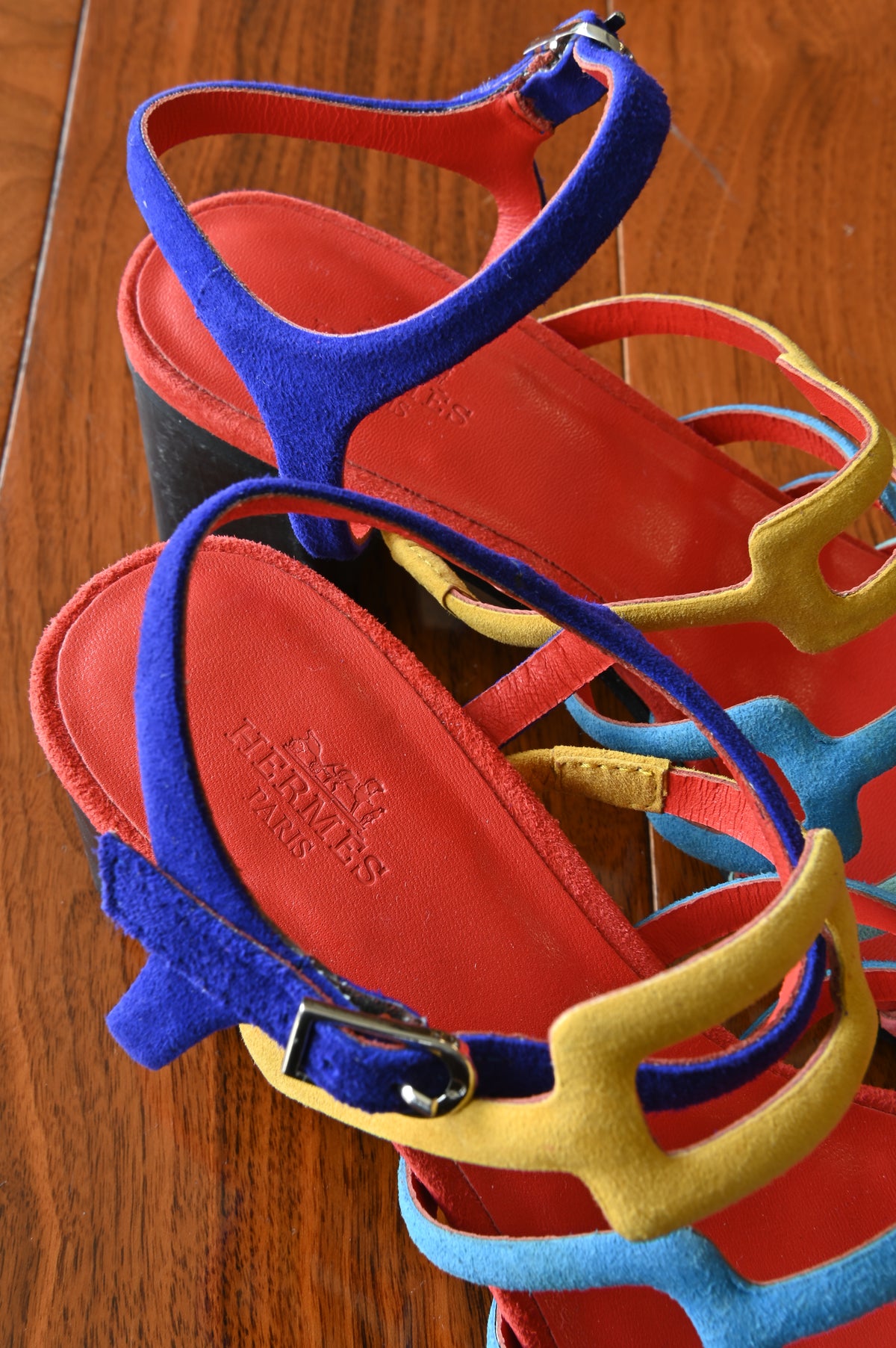 Hermes Oracle MultiColor Suede Sandals back