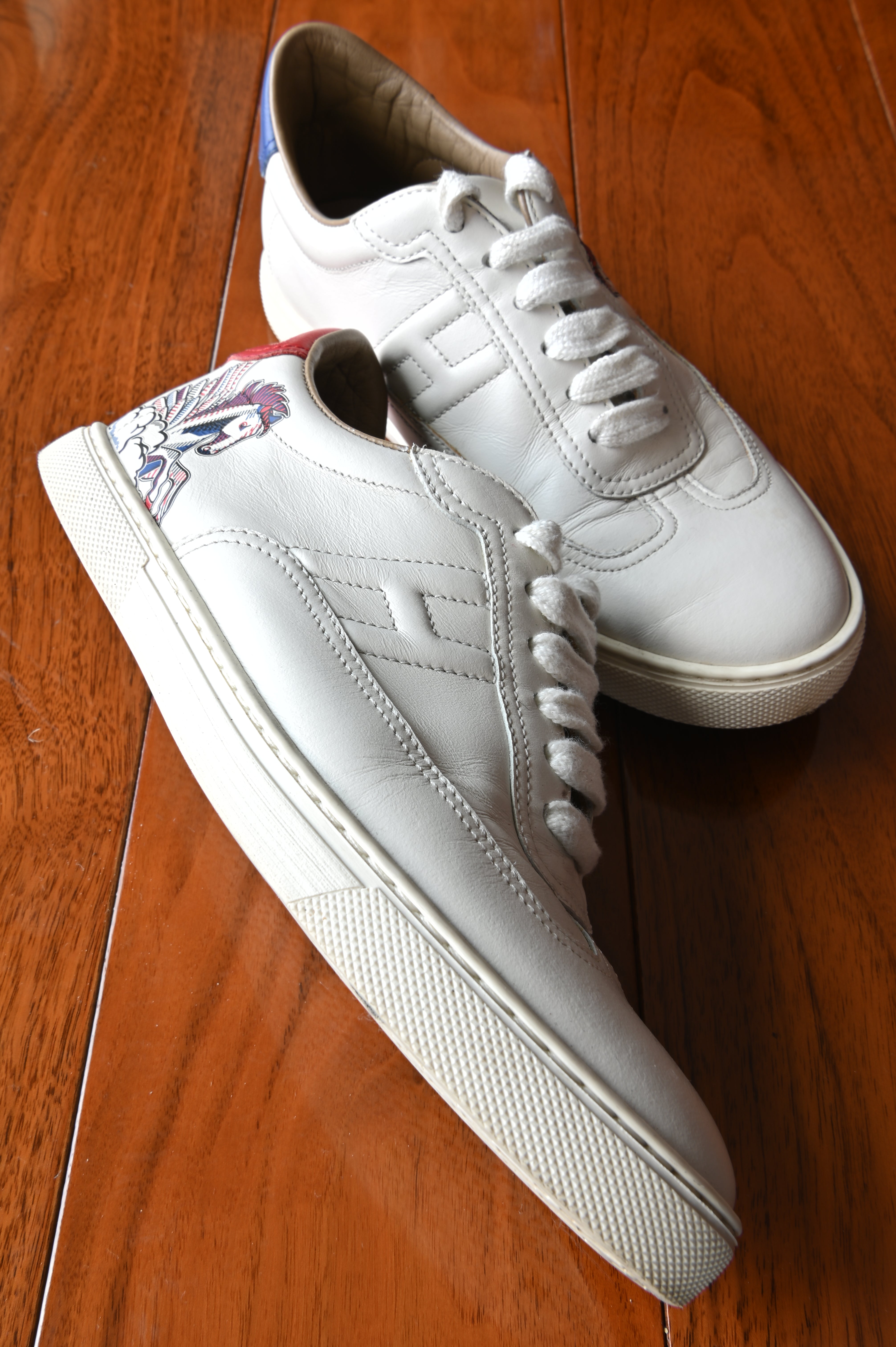 Hermes White Dual-Color Pegasus Sneakers left
