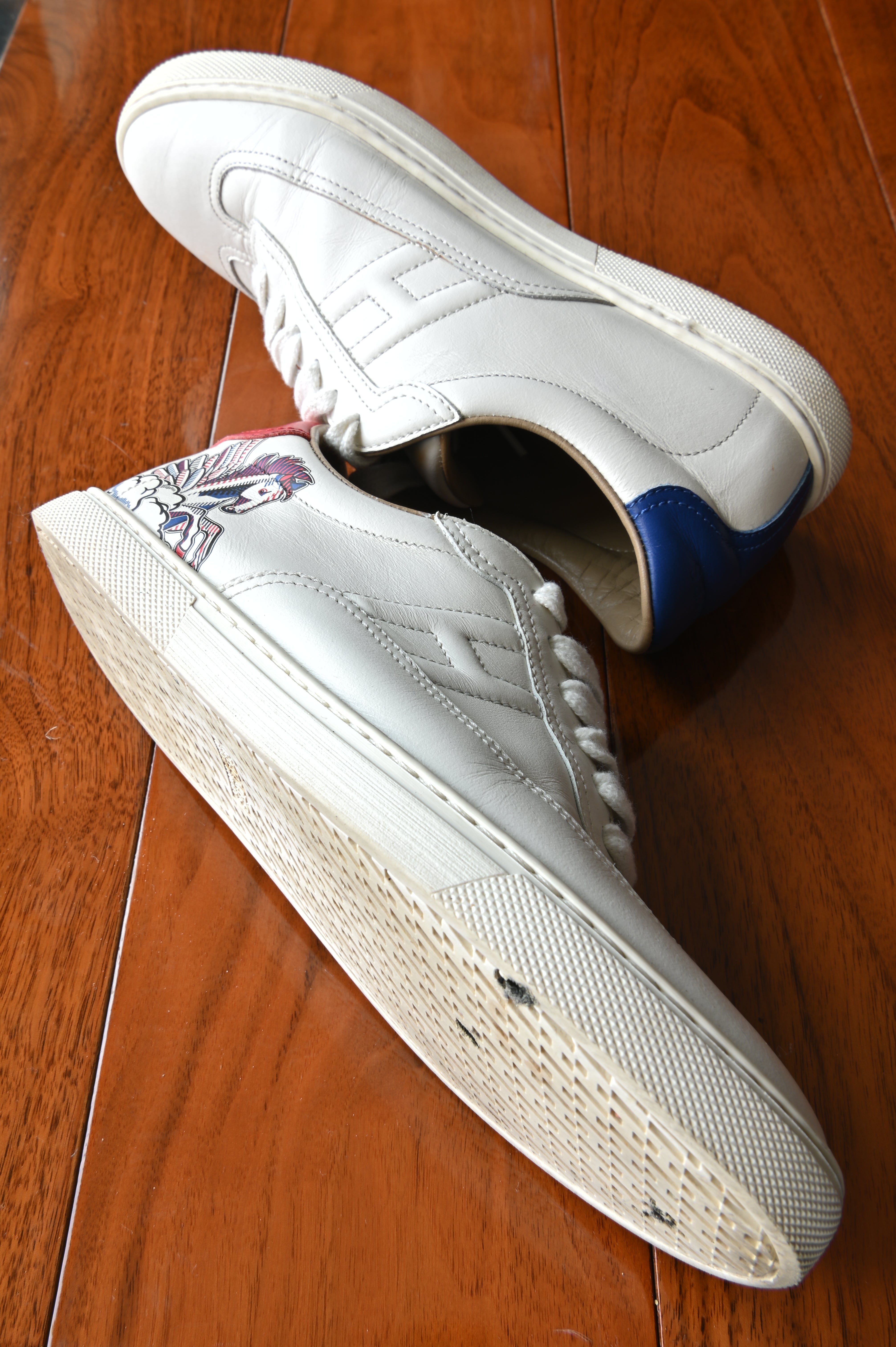Hermes White Dual-Color Pegasus Sneakers side