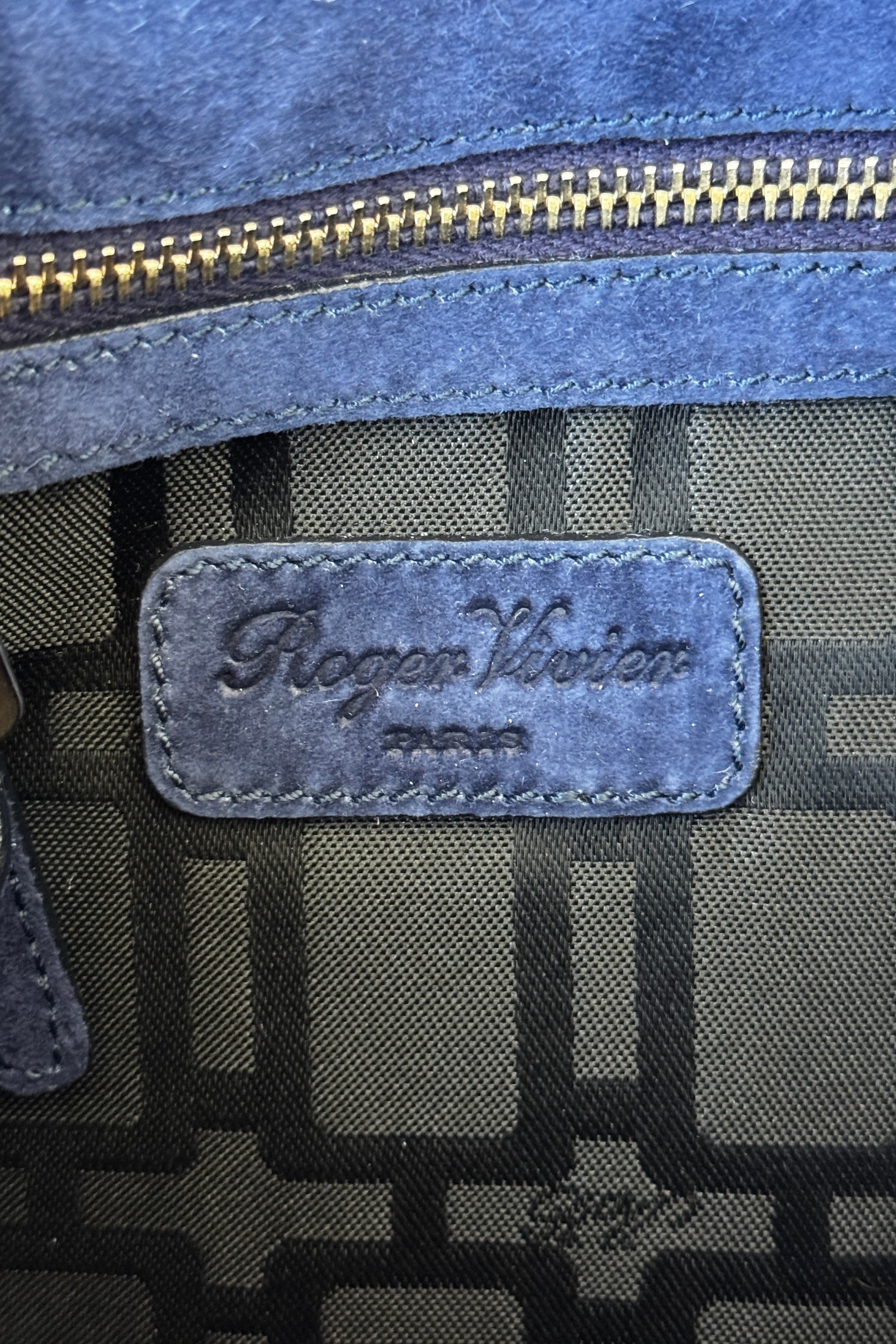 Roger Vivier Blue Suede Gold Buckle Shoulder Bag