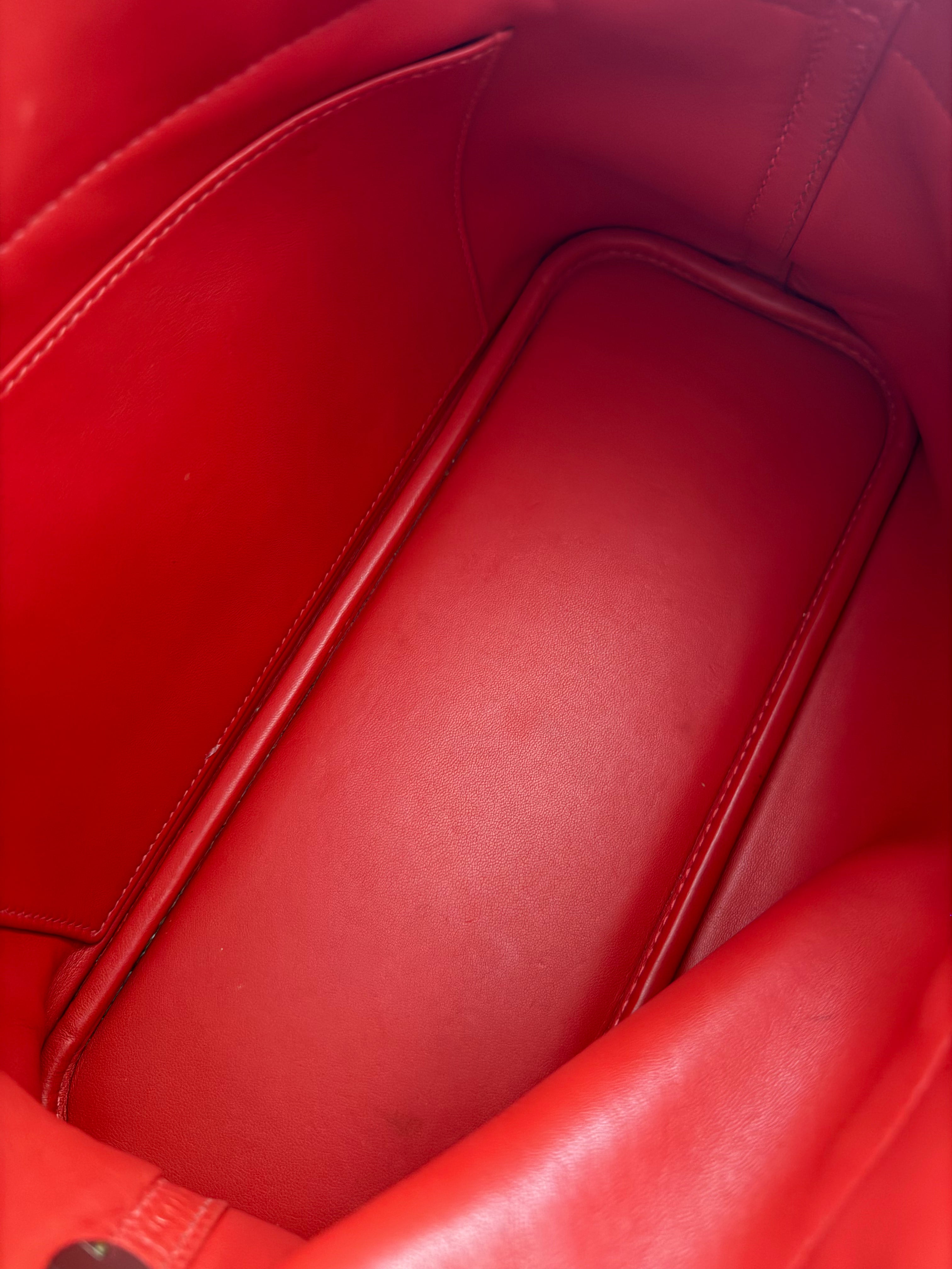 HERMÈS Bolide 31 handbag in Rouge Pivoine Clemence leather with Palladium hardware