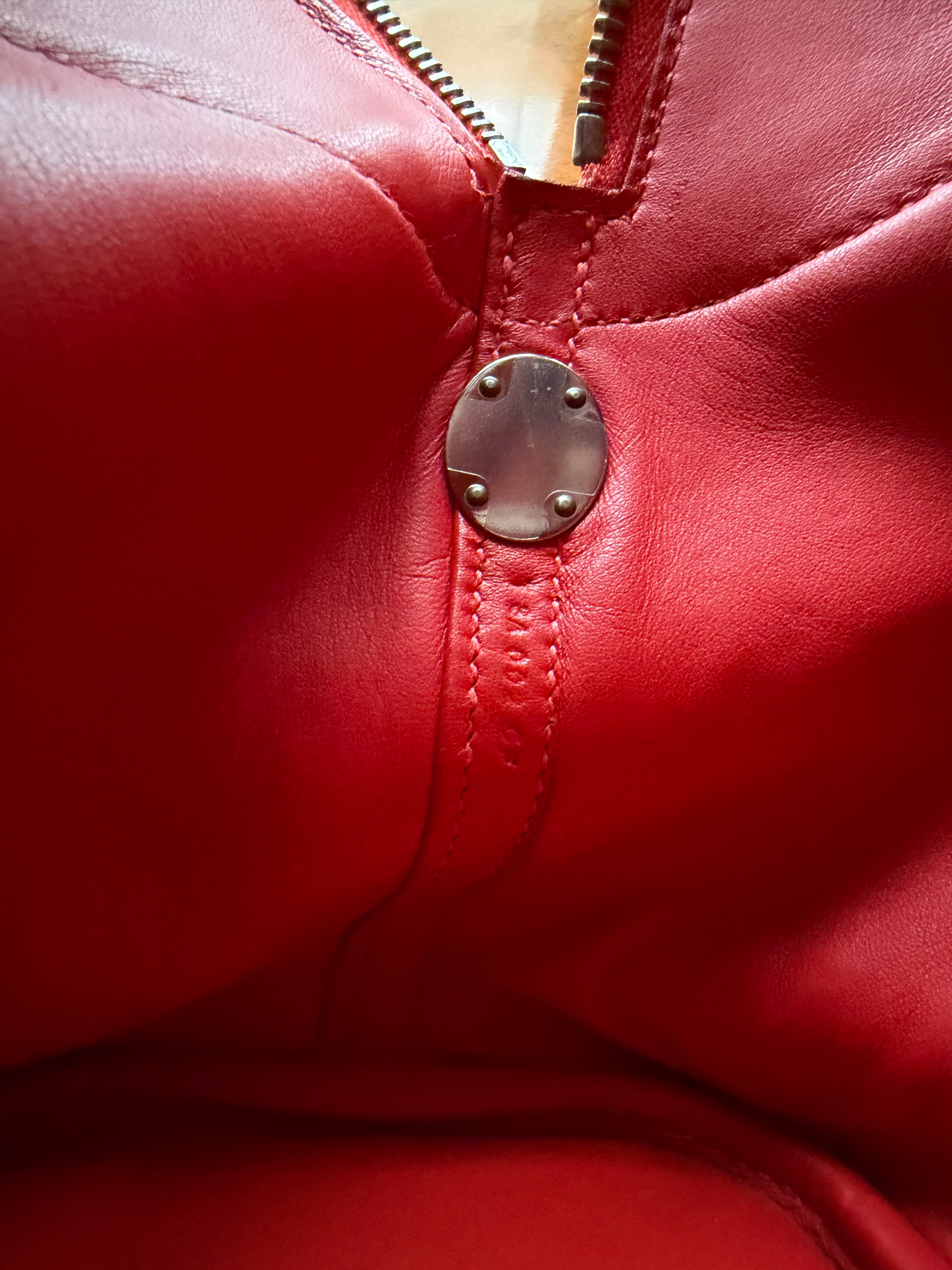 HERMÈS Bolide 31 handbag in Rouge Pivoine Clemence leather with Palladium hardware