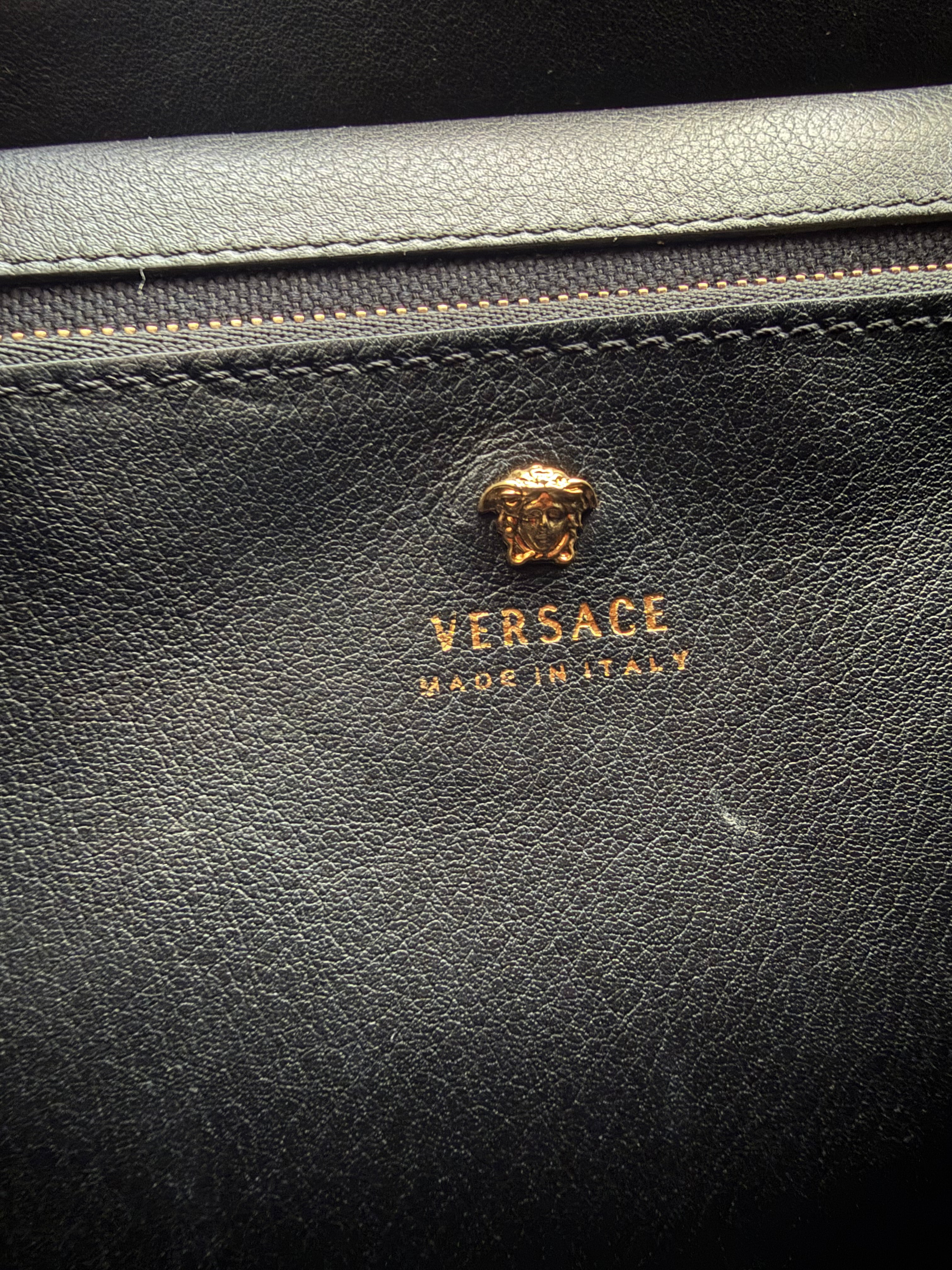 Versace Tartan Studded Palazzo Empire bag in black