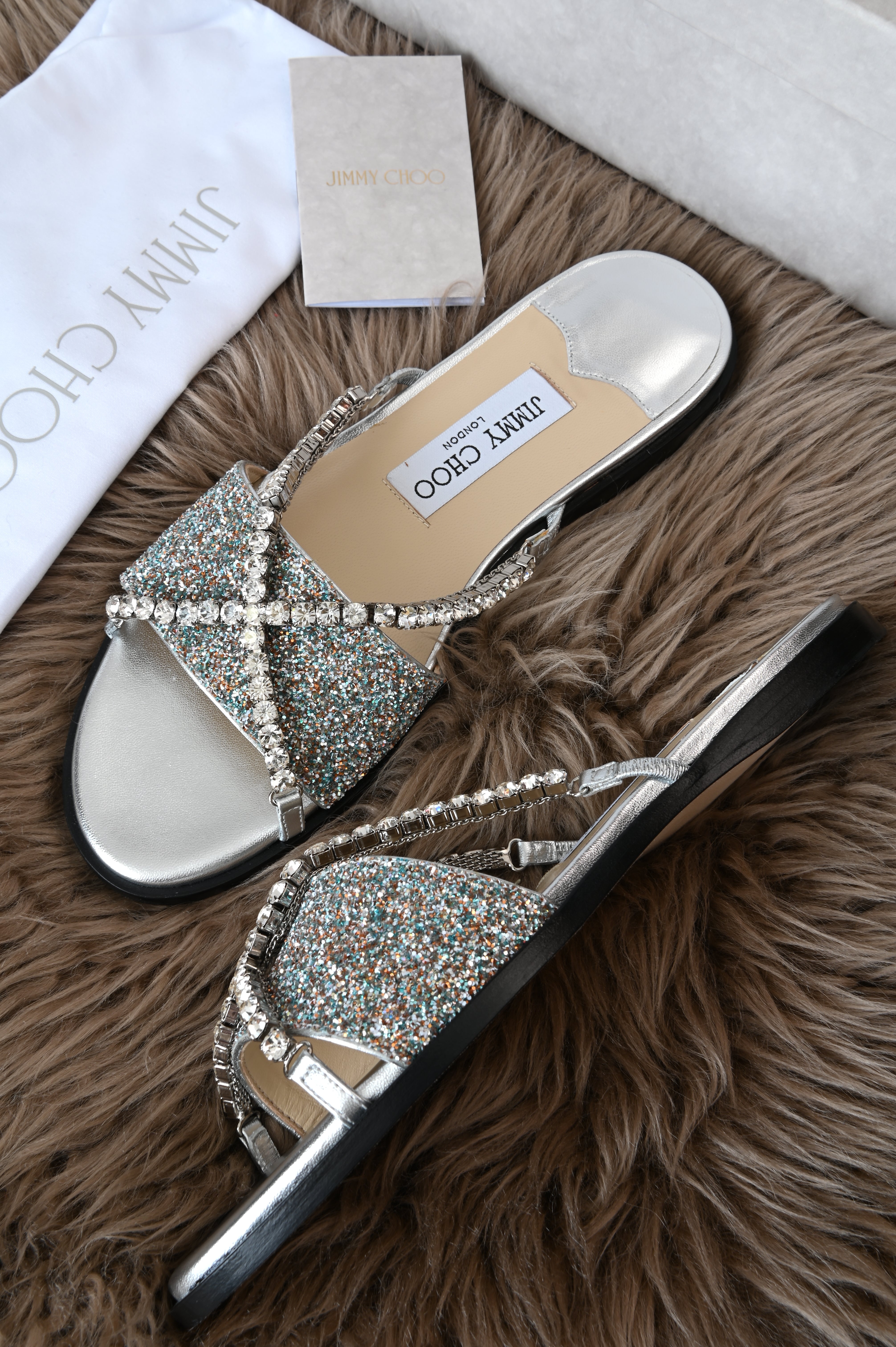 Jimmy Choo Aadi embellished glittered sandals