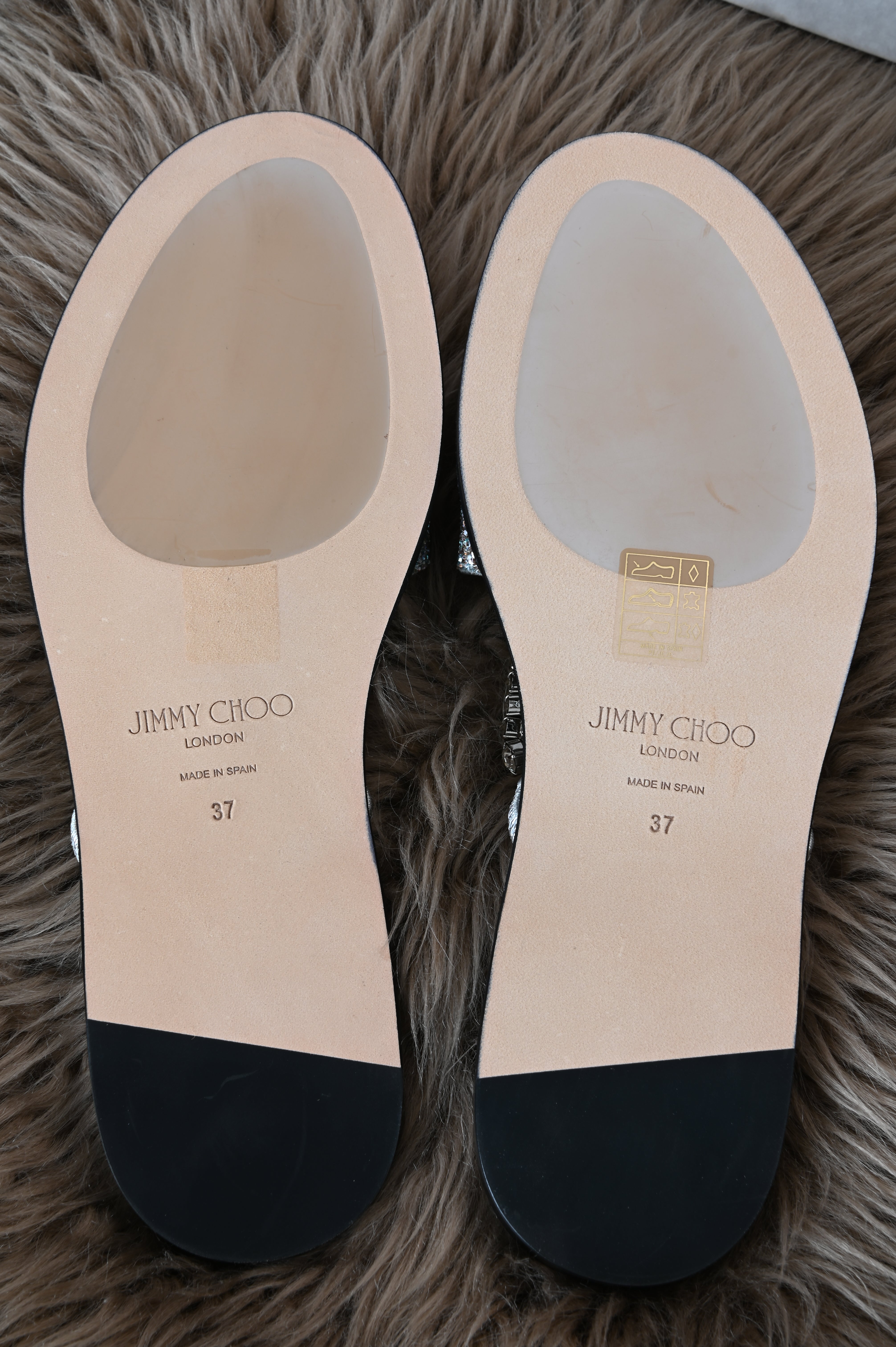 Jimmy Choo Aadi embellished glittered sandals bottom